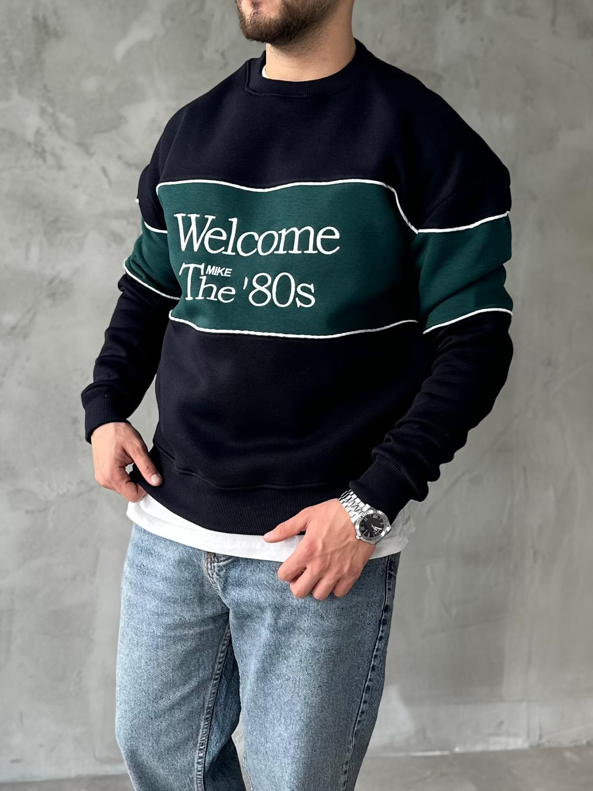 Welcome Nakışlı Koyu Yeşil Sweatshirt