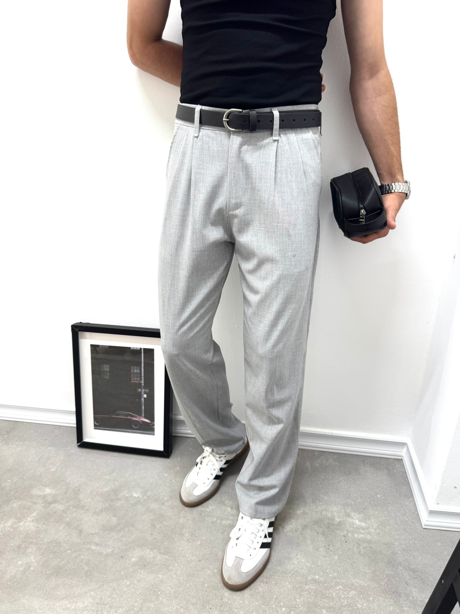 PİLELİ BAGGY KUMAŞ PANTOLON - GRİ