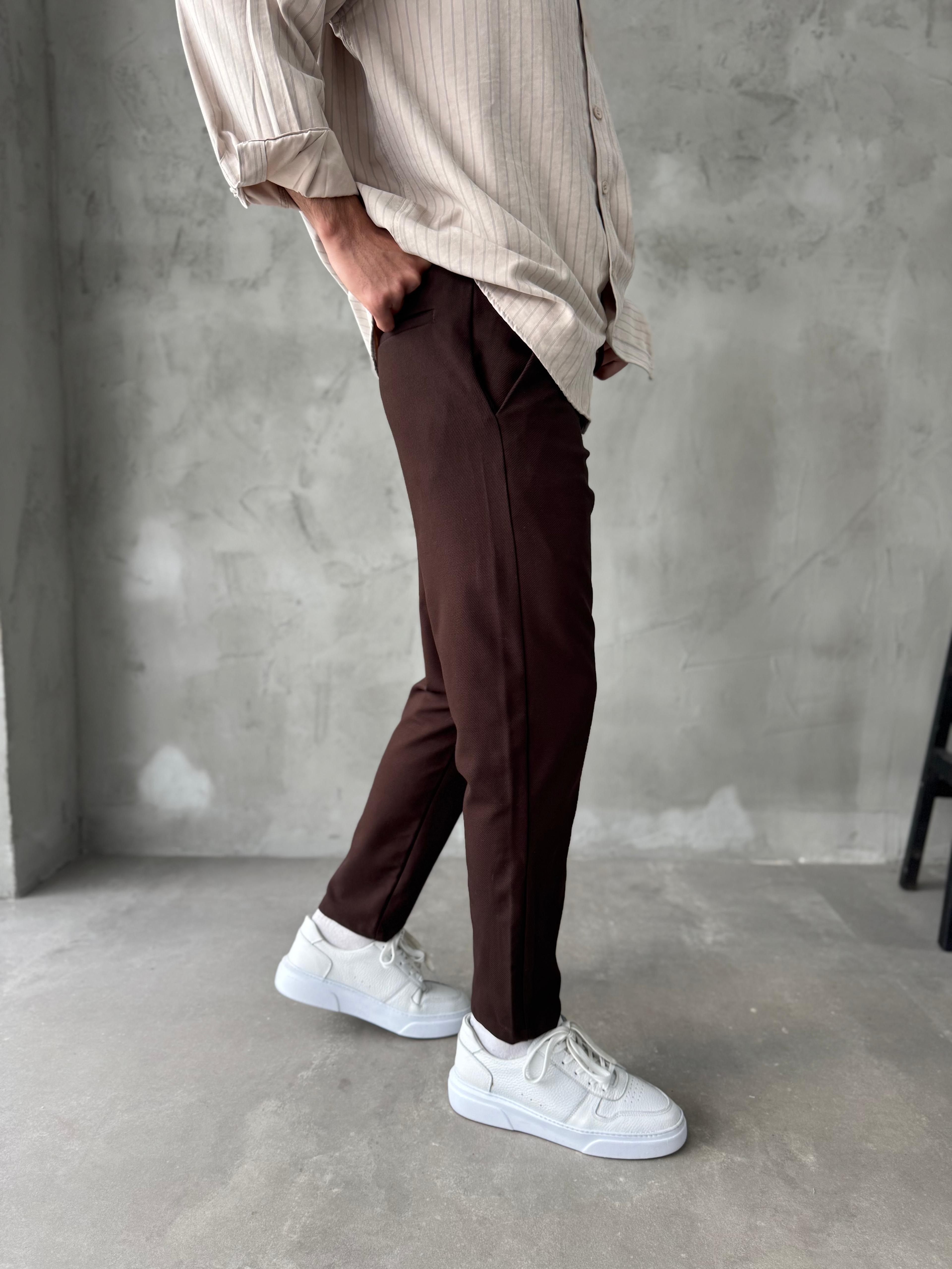 Giesto Kahve Gabardin Kumaş Regular Kalıp Pantolon