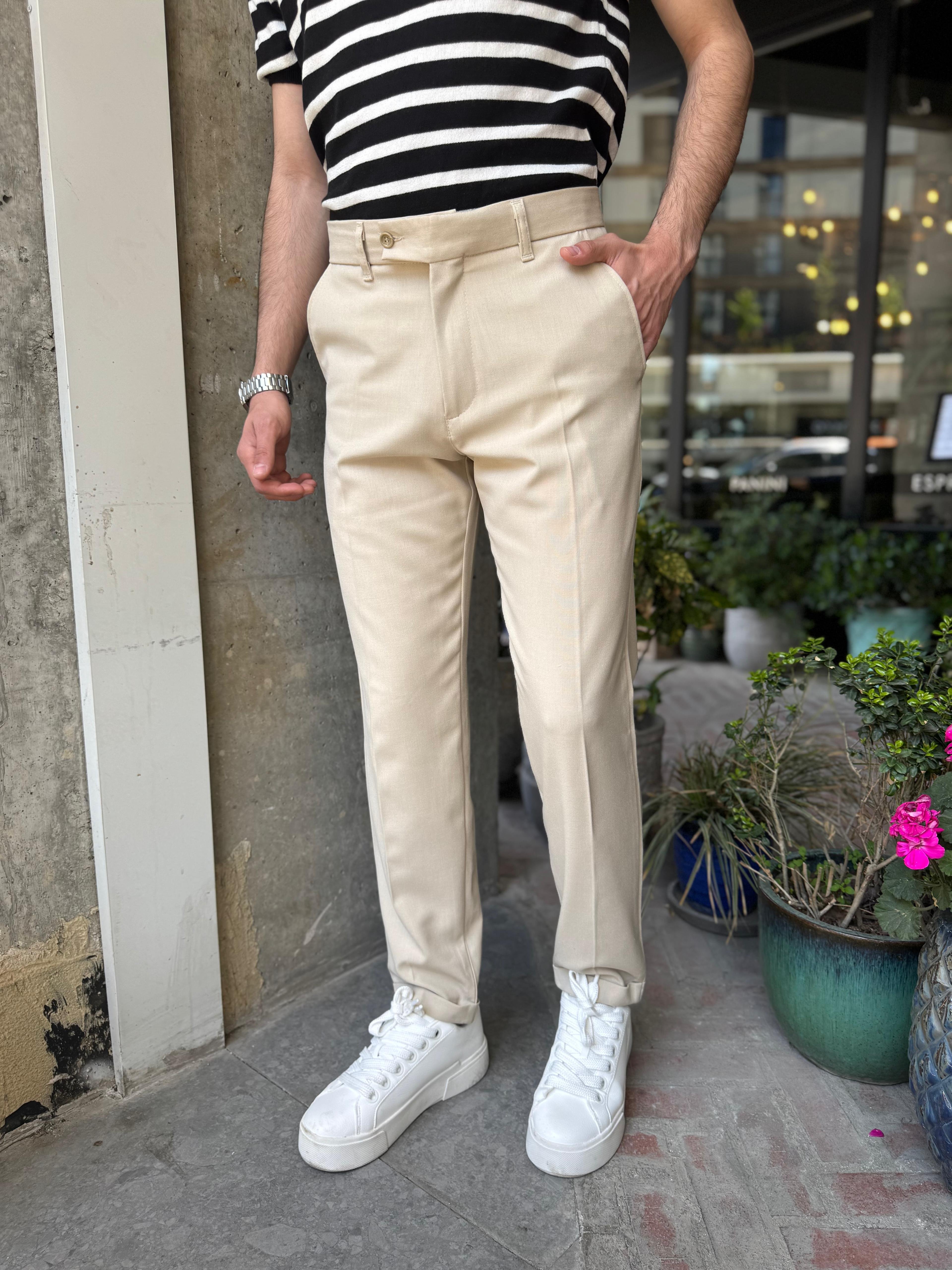 DOUBLE PAÇA KISA DİLLİ KUMAŞ PANTOLON - BEJ