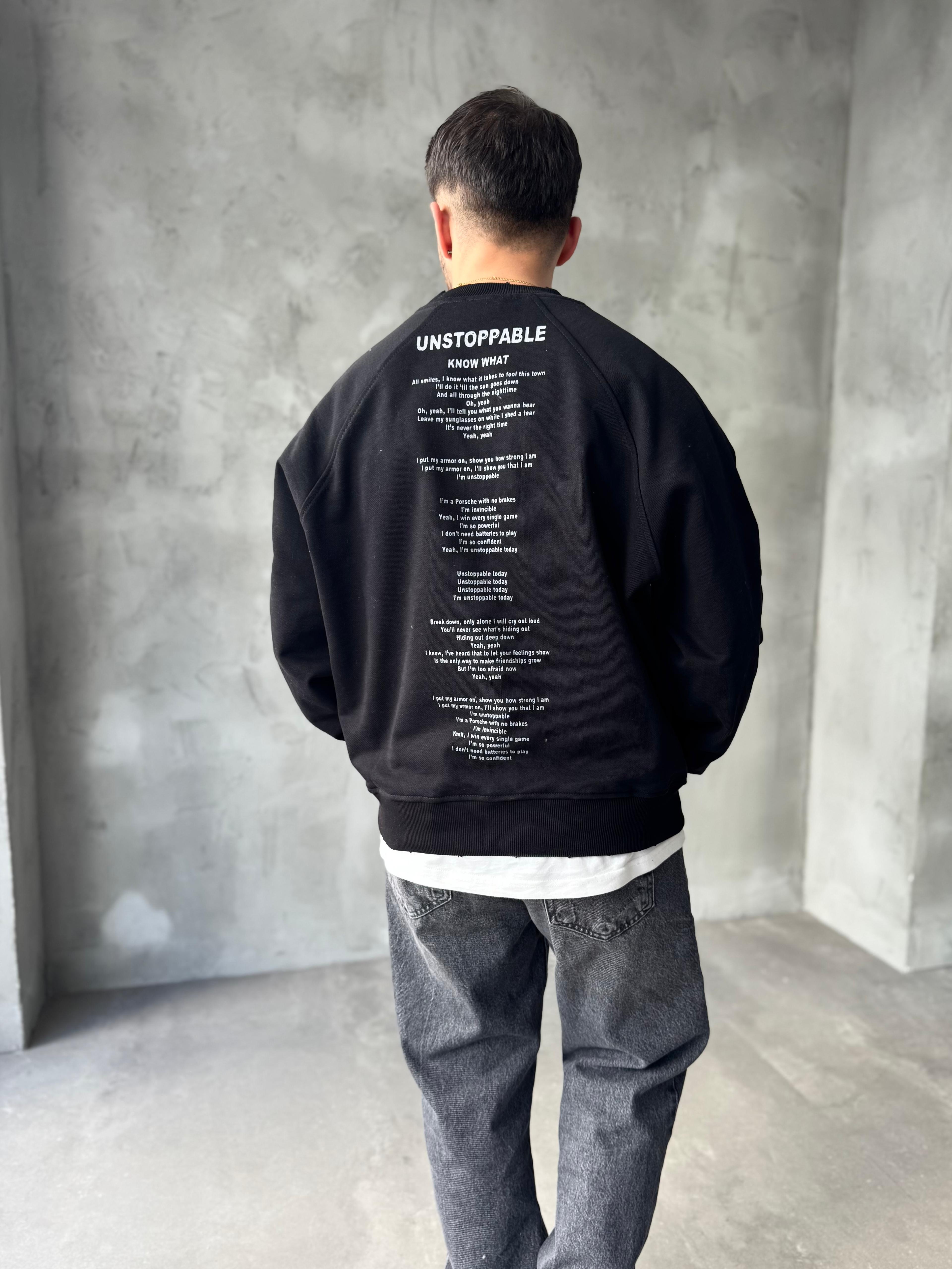 Siyah Unstoppable Baskılı Oversize Sweatshirt