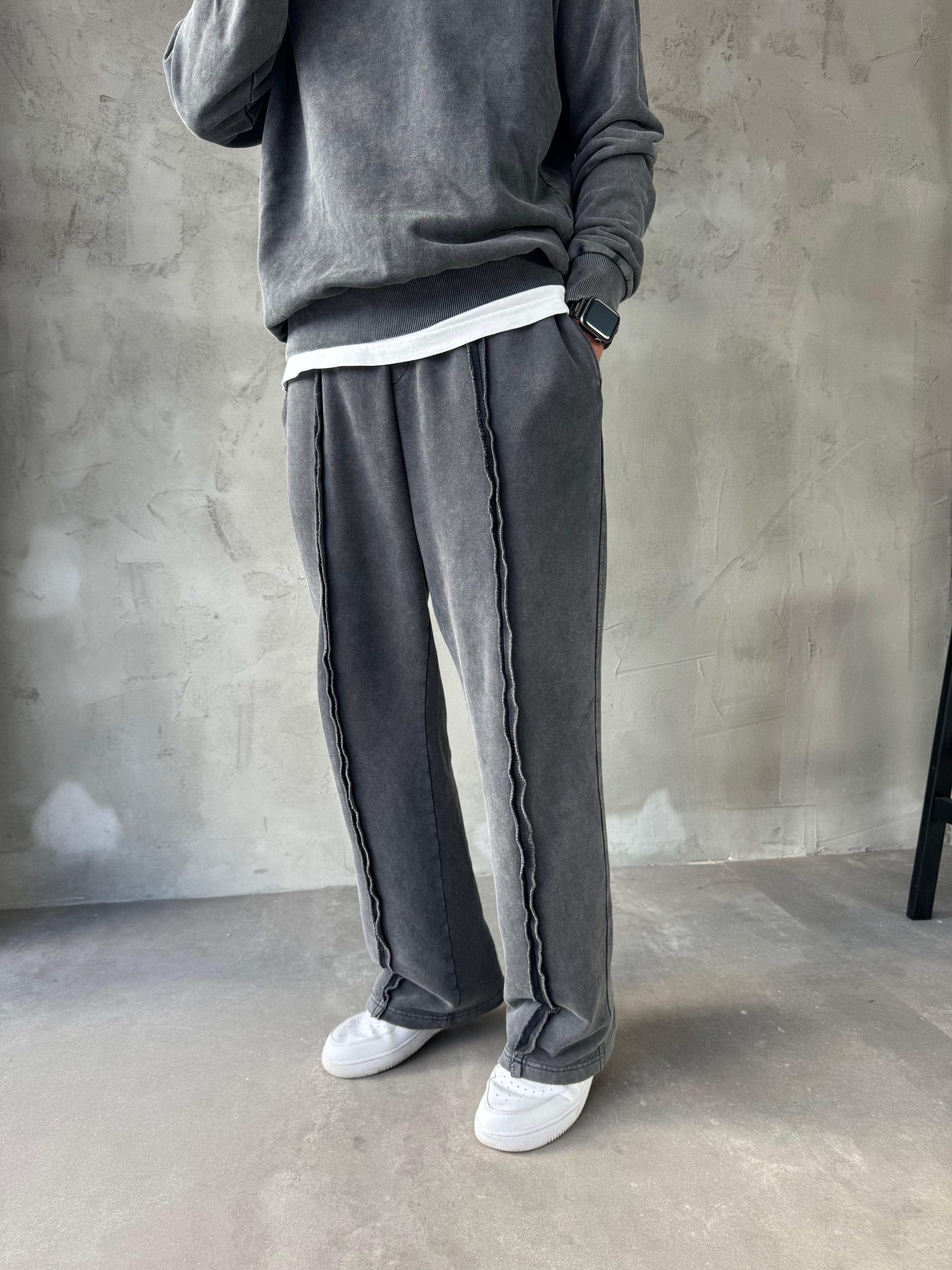 Antrasit Yıkamalı Dikiş Detaylı Baggy Eşofman