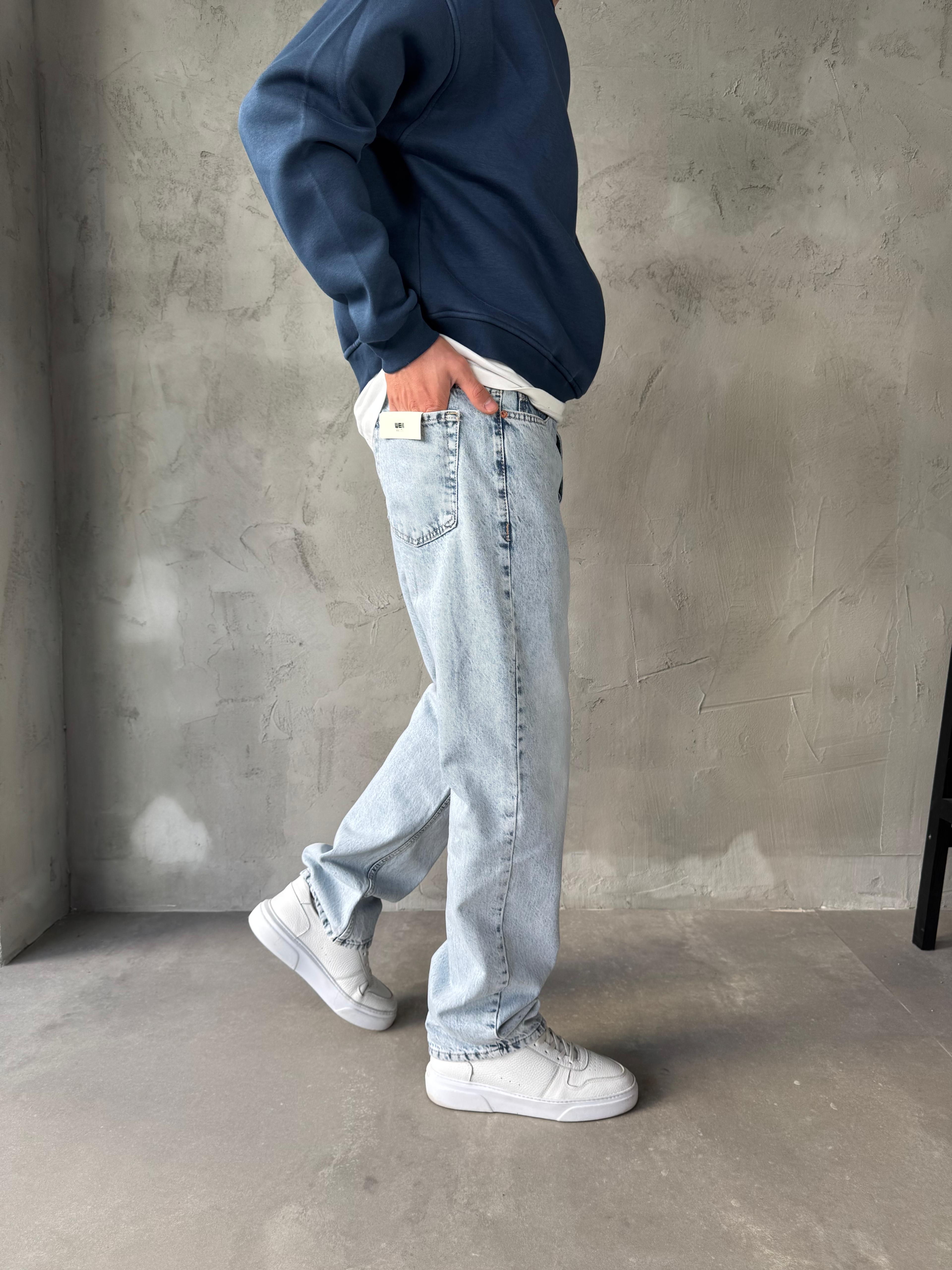 MAVİ TAŞLANMIŞ PREMİUM BAGGY JEAN - MAVİ