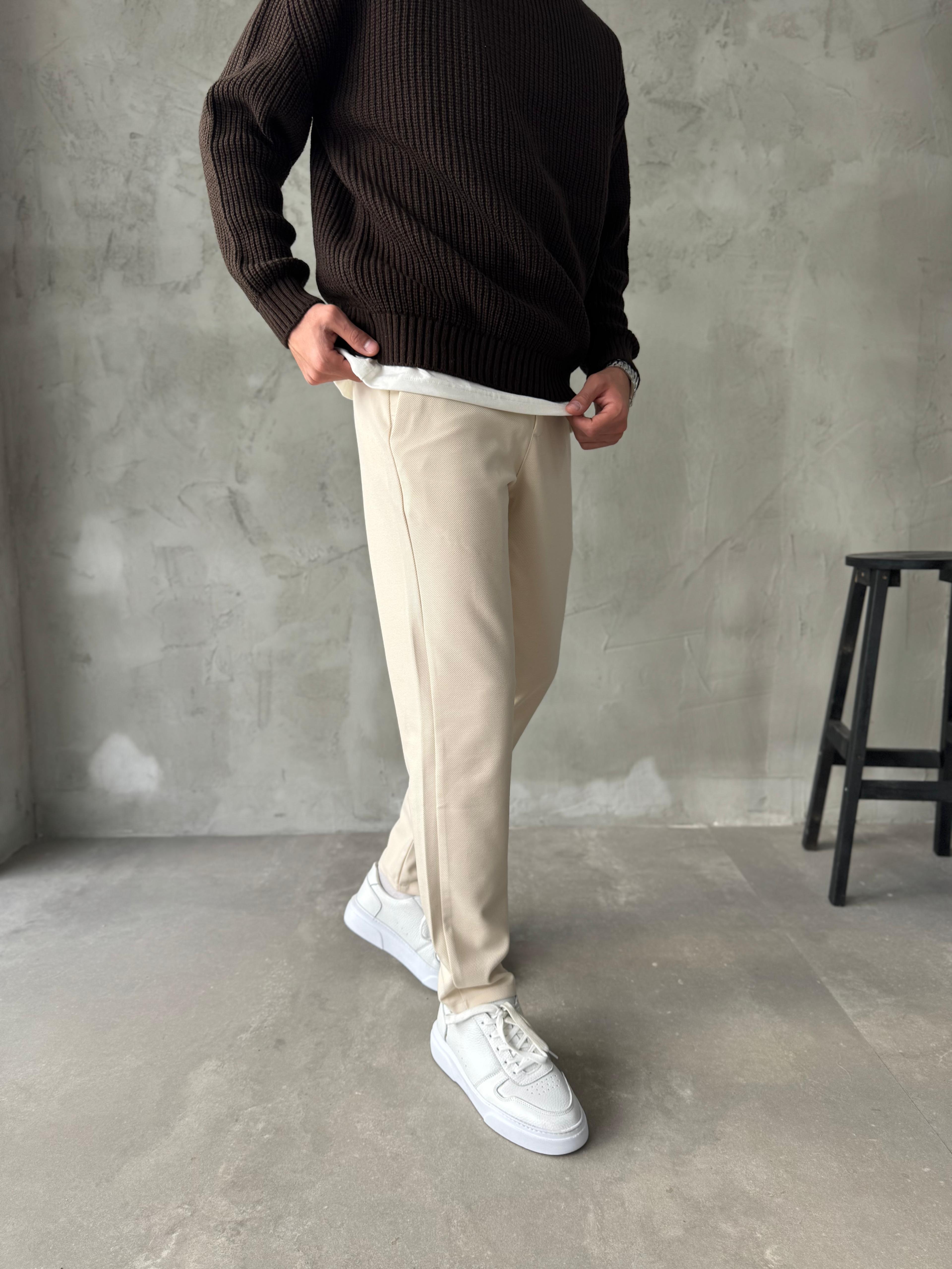 Giesto Bej Gabardin Kumaş Regular Kalıp Pantolon