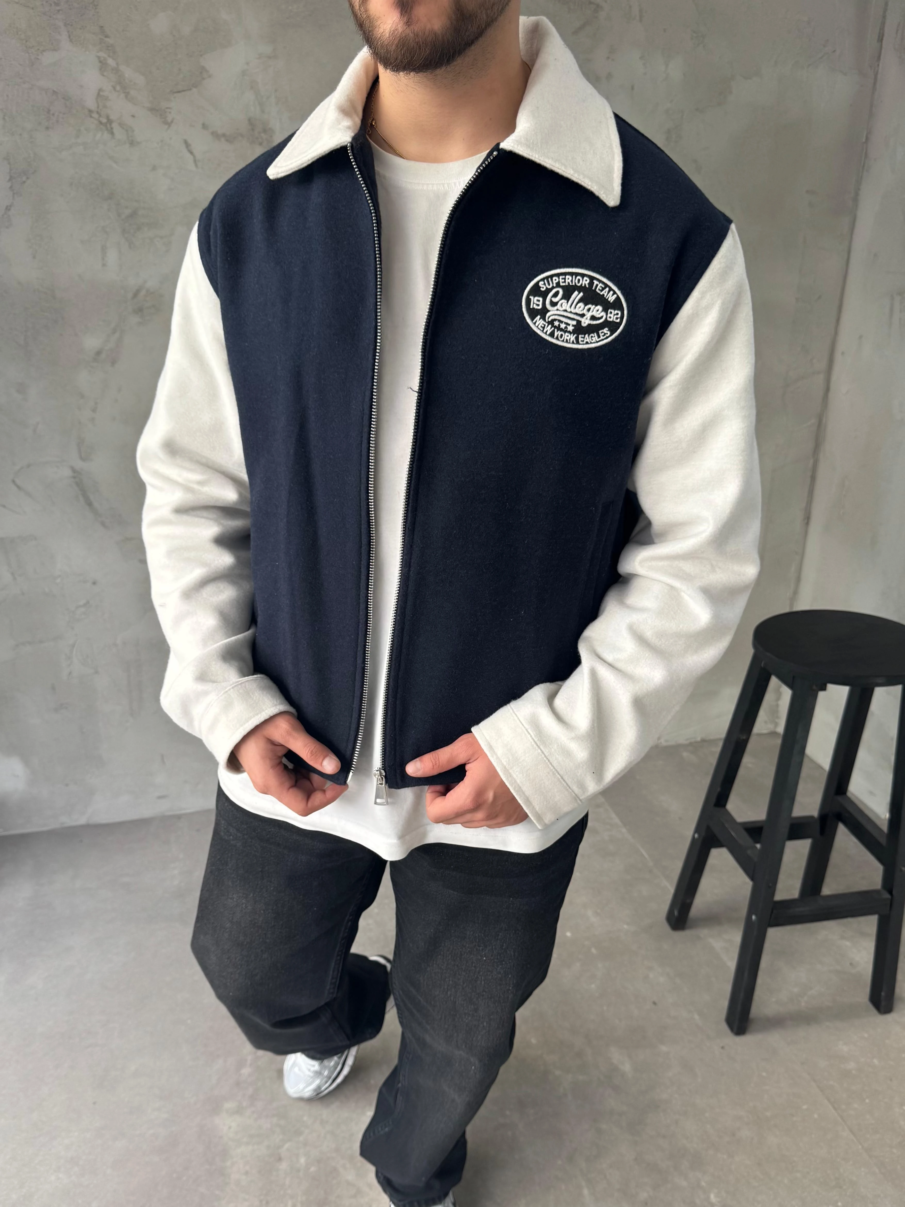 Lacivert Oversize Kolej Ceket