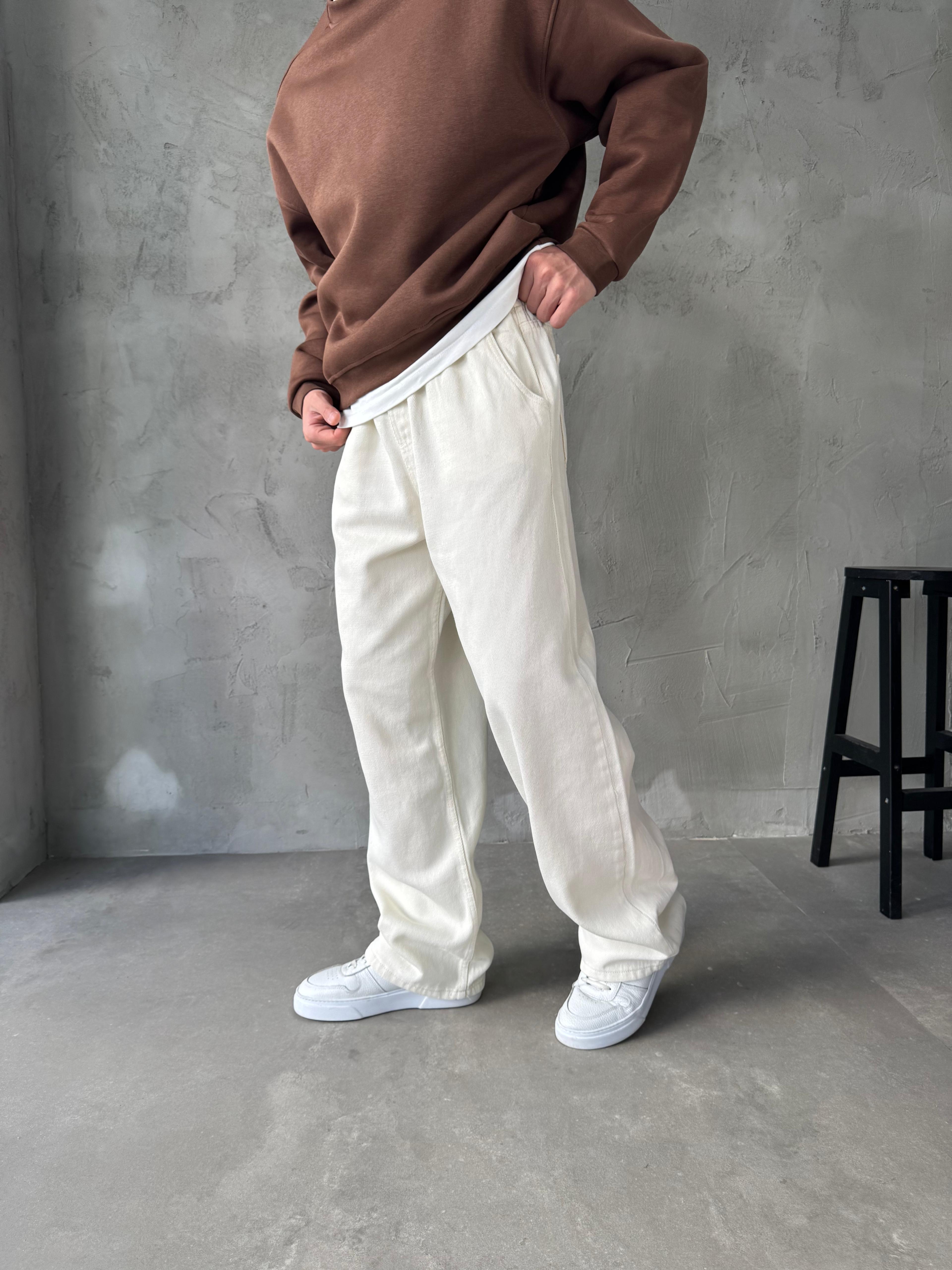 GABARDİN KUMAŞ BAGGY KALIP PANTOLON - BEYAZ