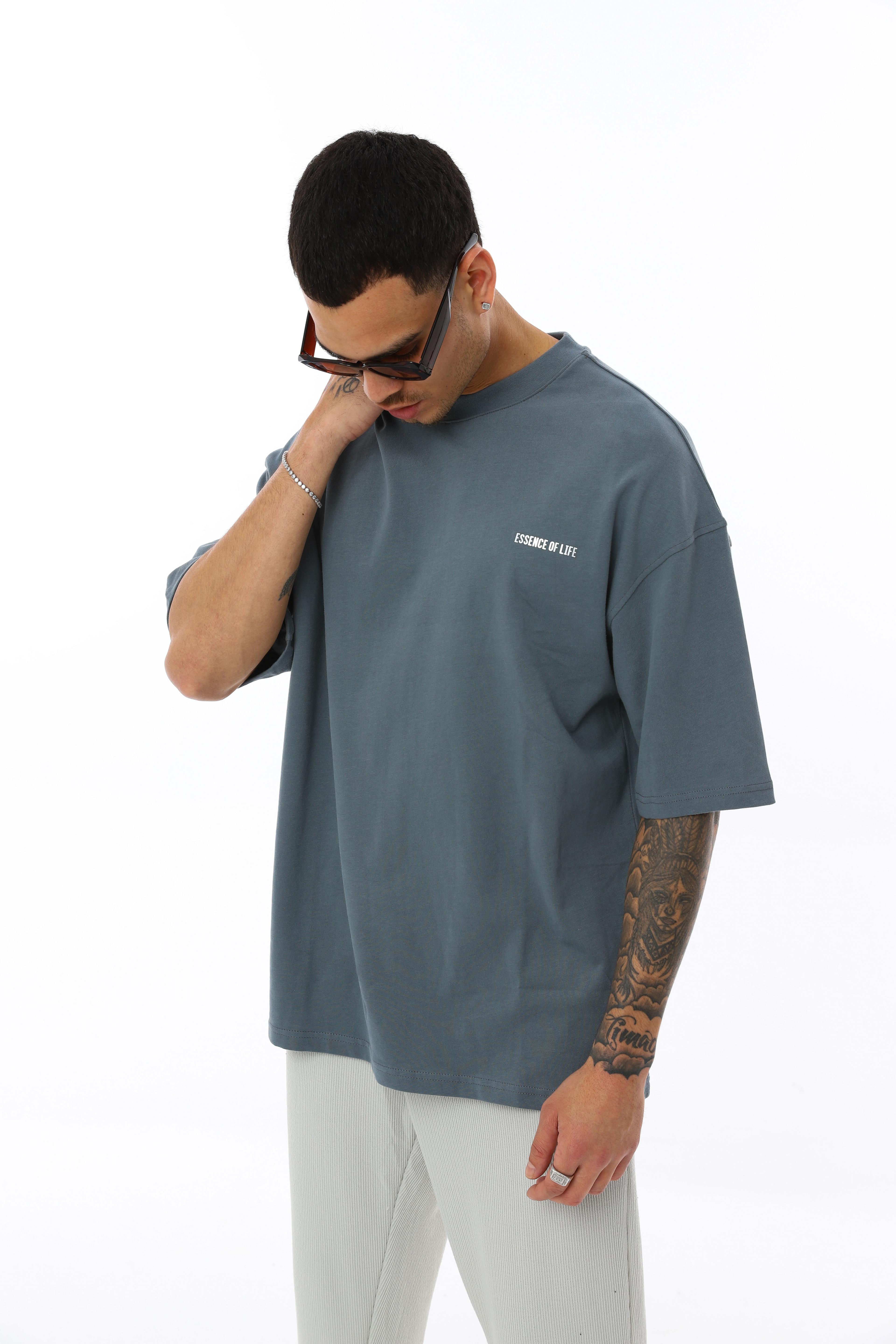 OVERSIZE ÖN BASKILI T-SHIRT - FÜME