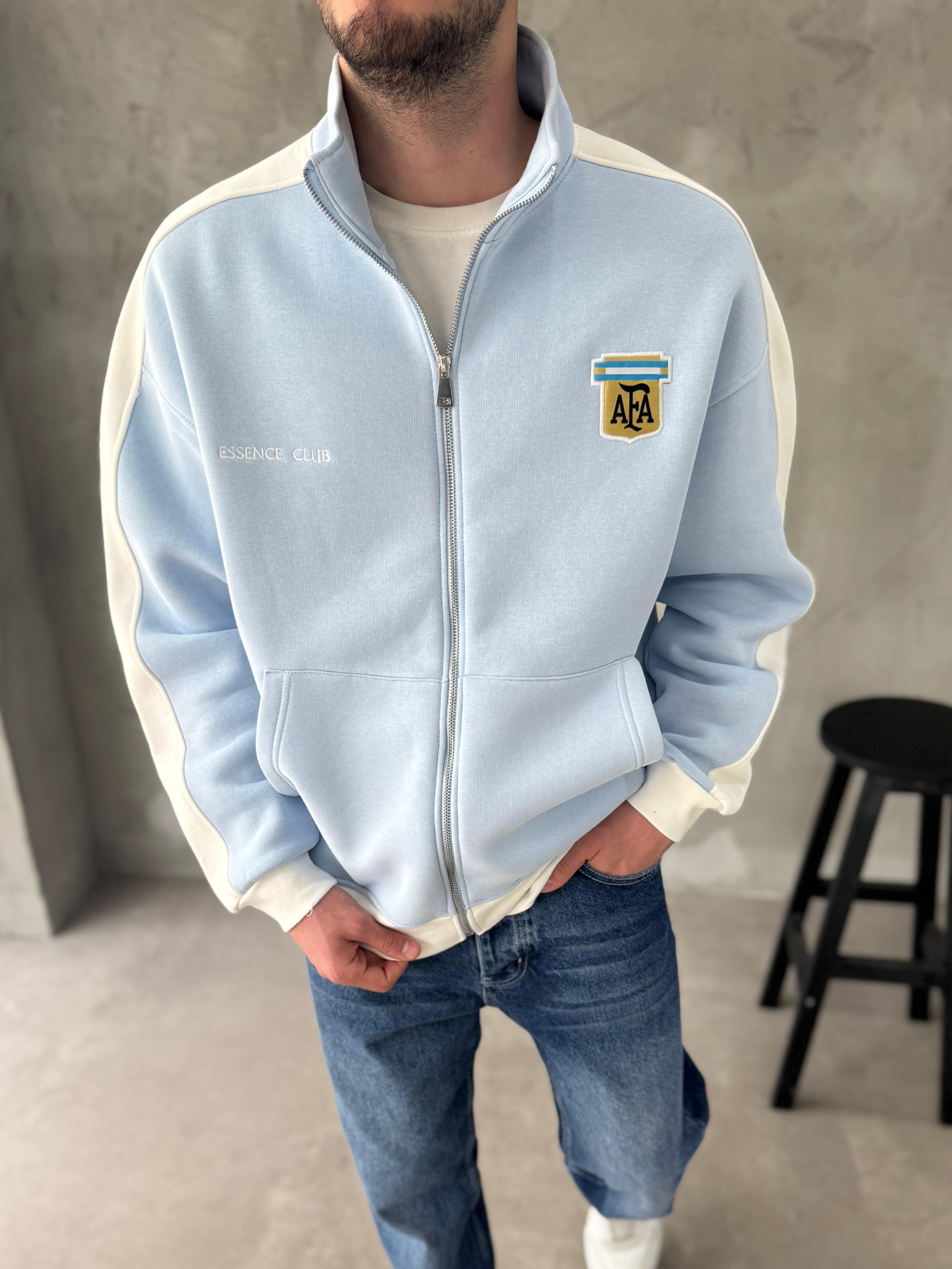 Retro Argentina Fermuarlı Oversize Sweatshirt