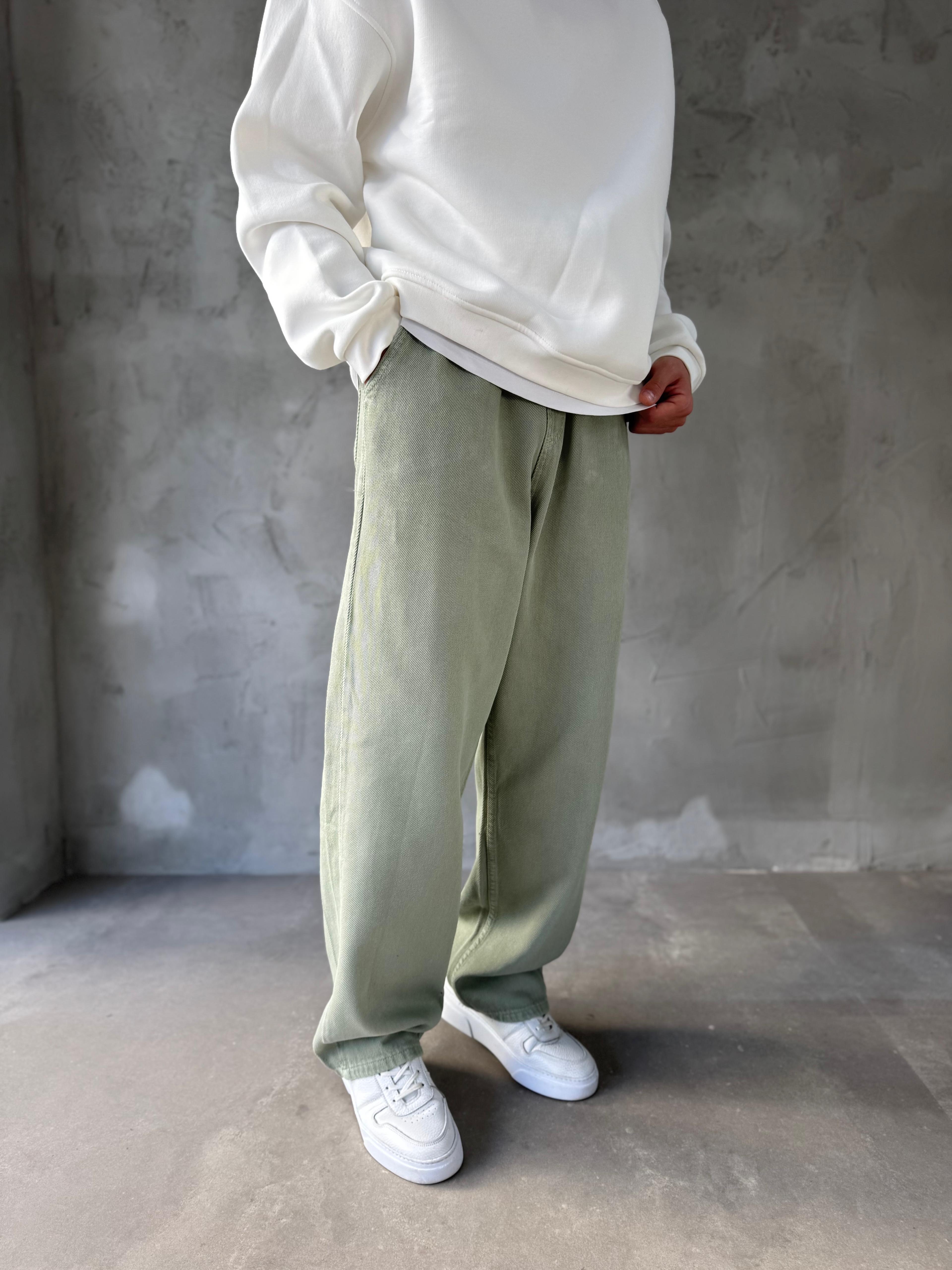 GABARDİN KUMAŞ BAGGY KALIP PANTOLON - HAKİ