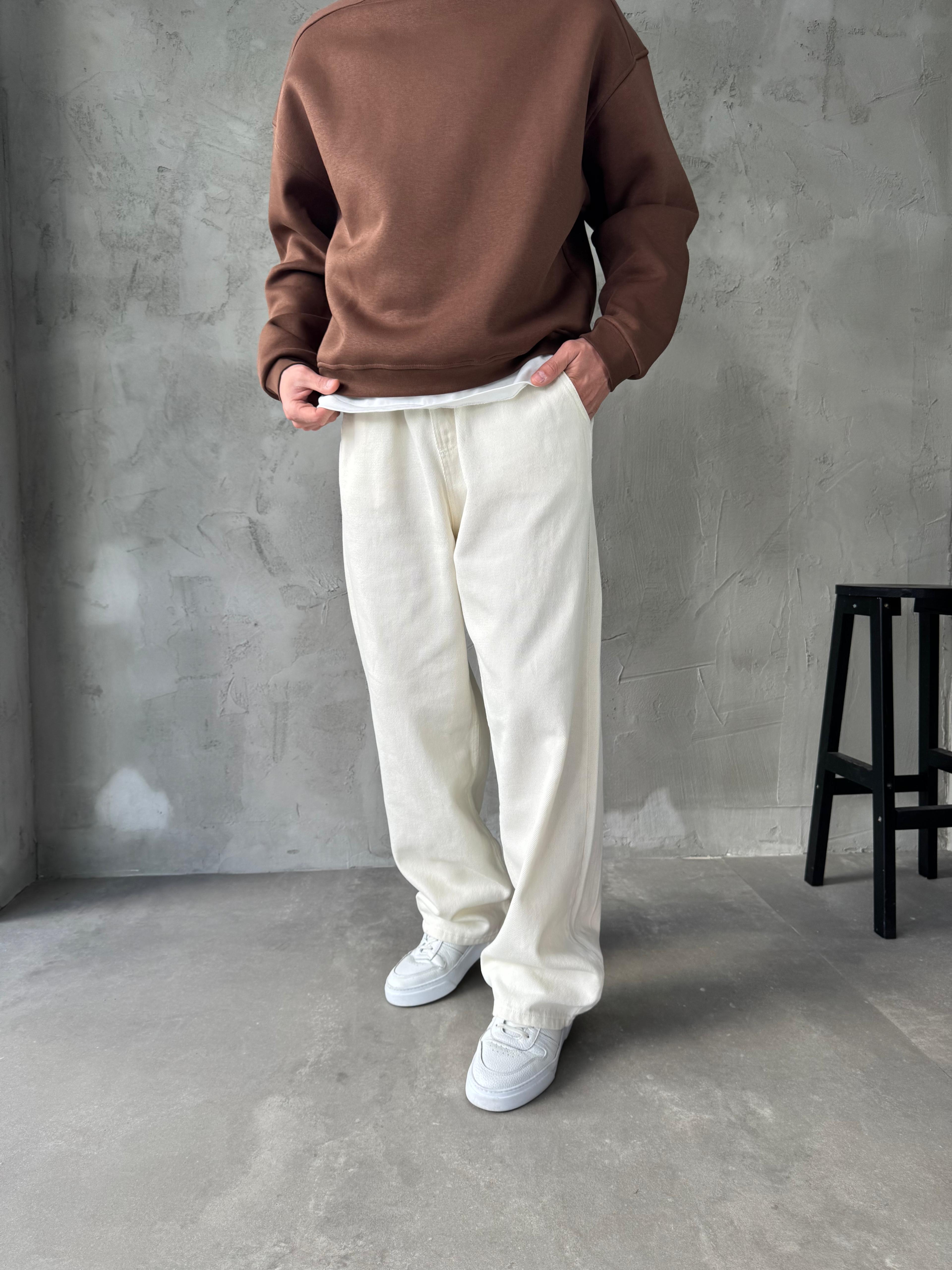 GABARDİN KUMAŞ BAGGY KALIP PANTOLON - BEYAZ