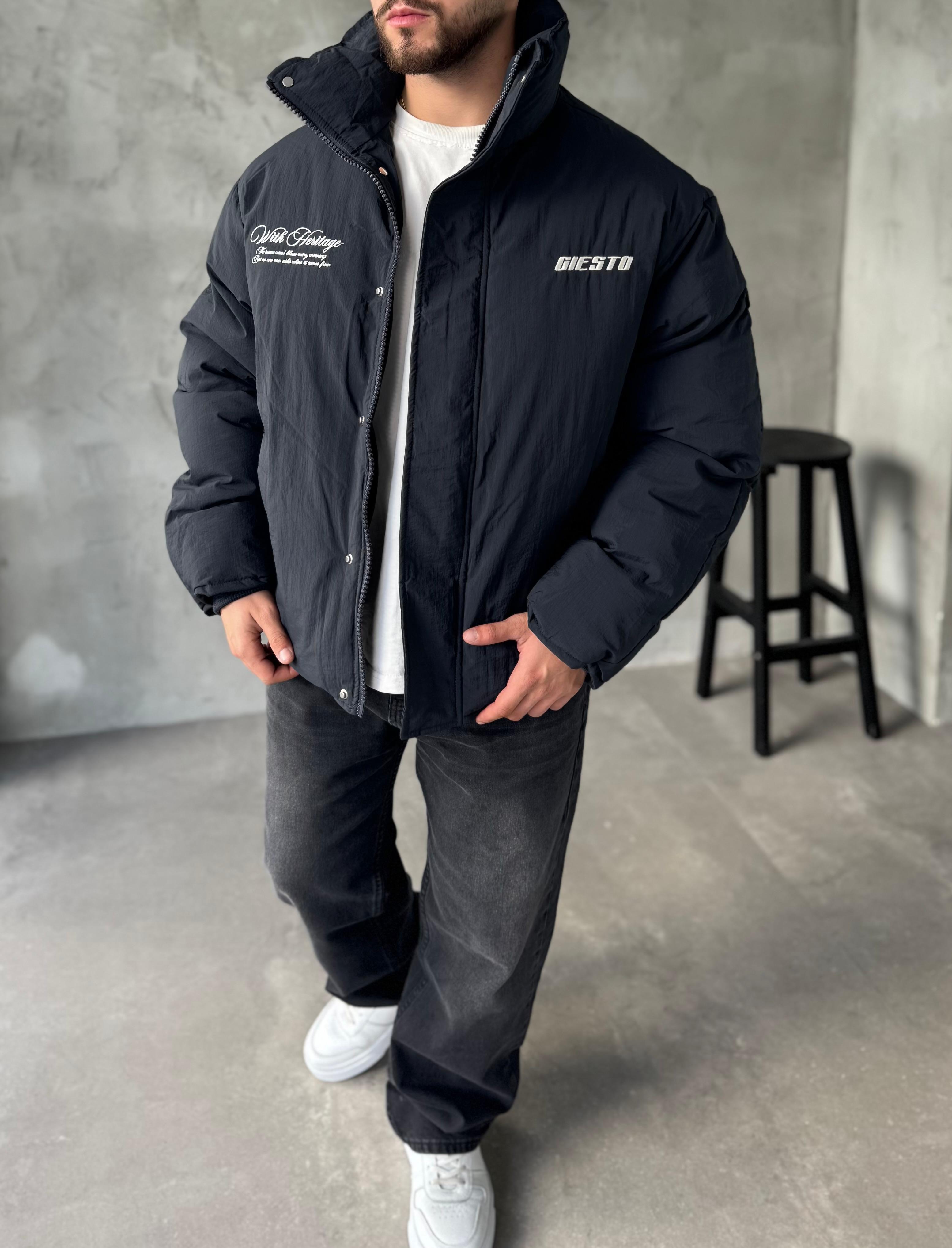 Giesto Siyah Heritage Nakışlı Şişme Mont 