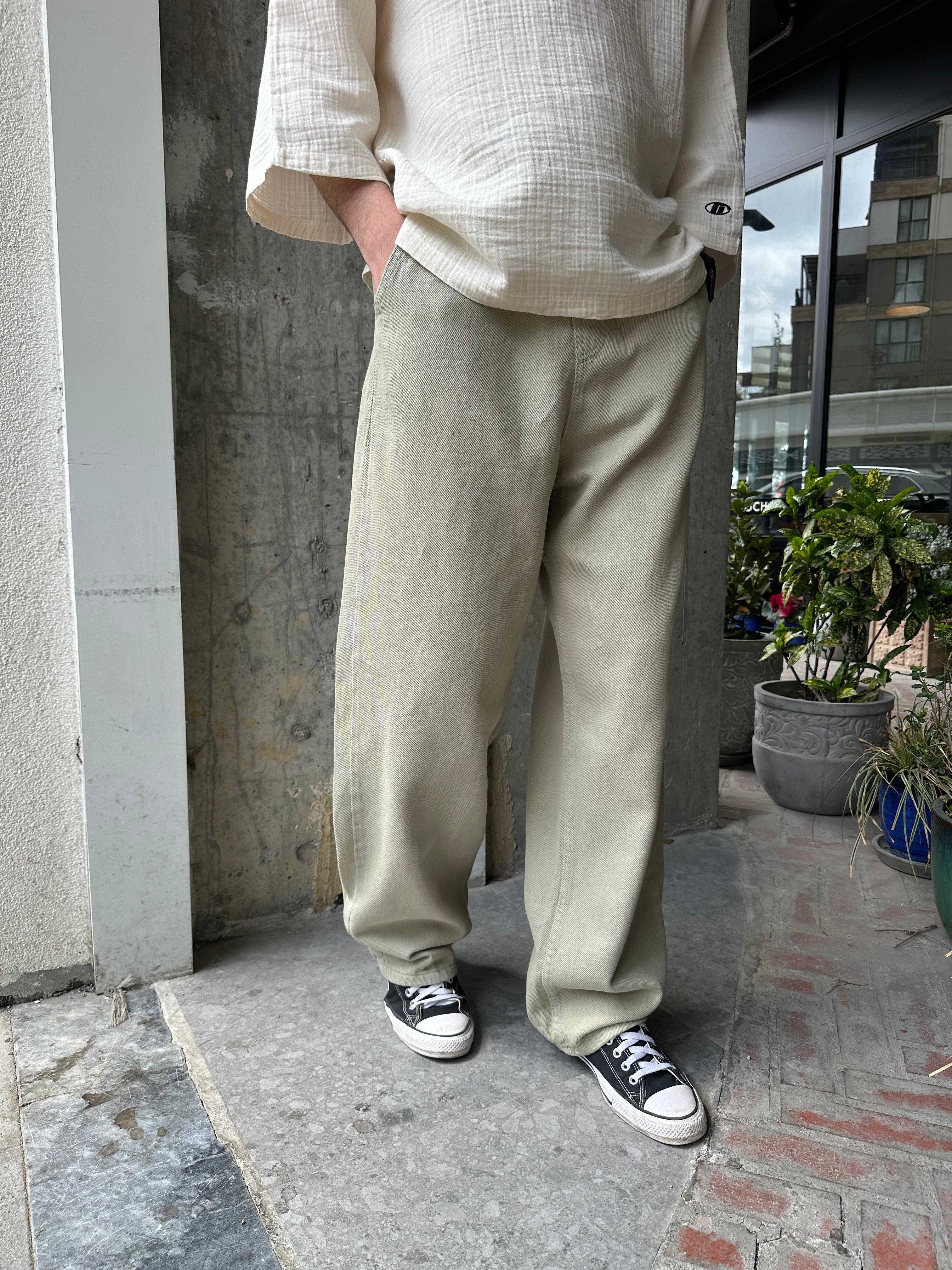 GABARDİN KUMAŞ BAGGY KALIP PANTOLON - HAKİ