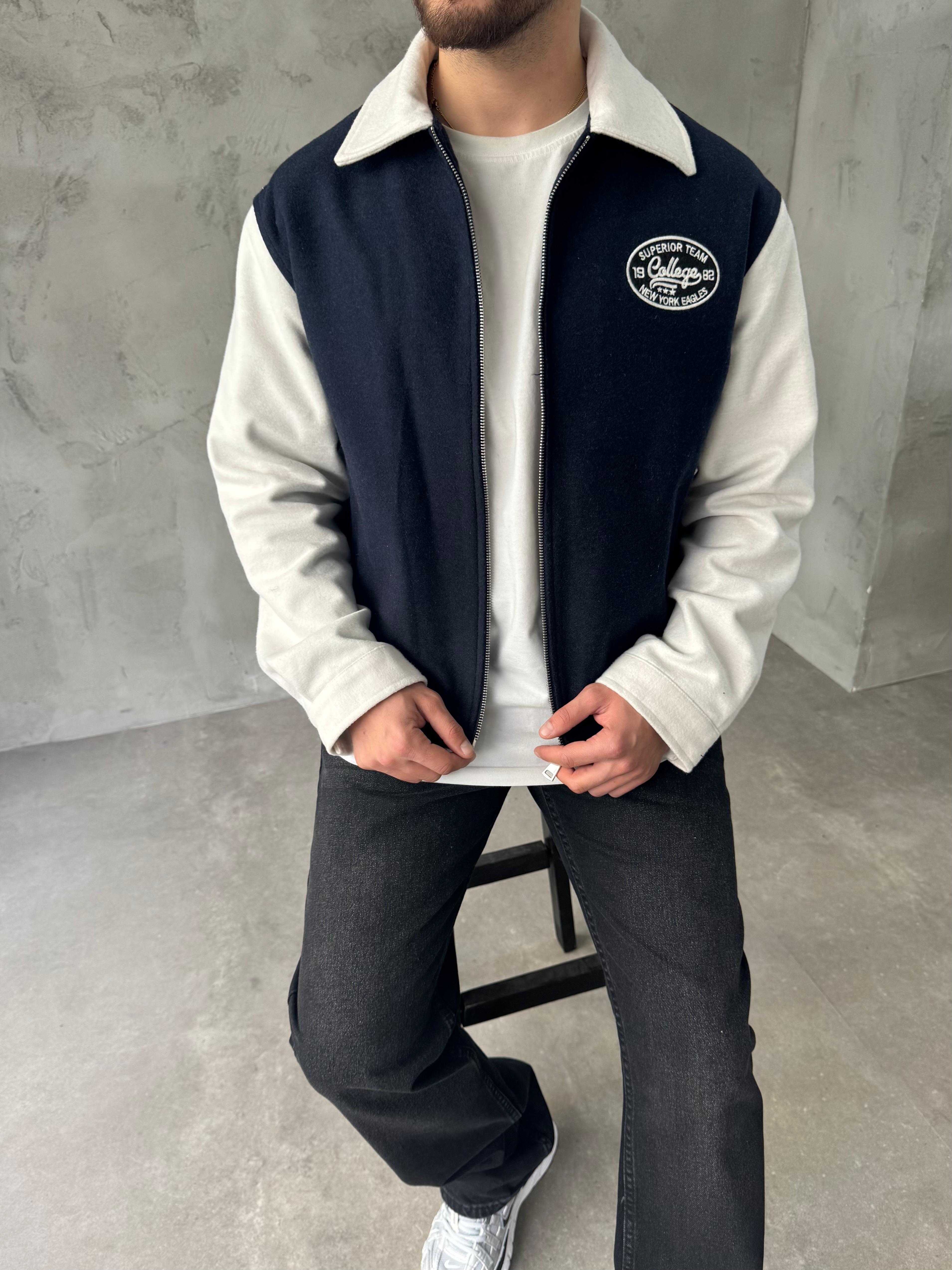 Lacivert Oversize Kolej Ceket