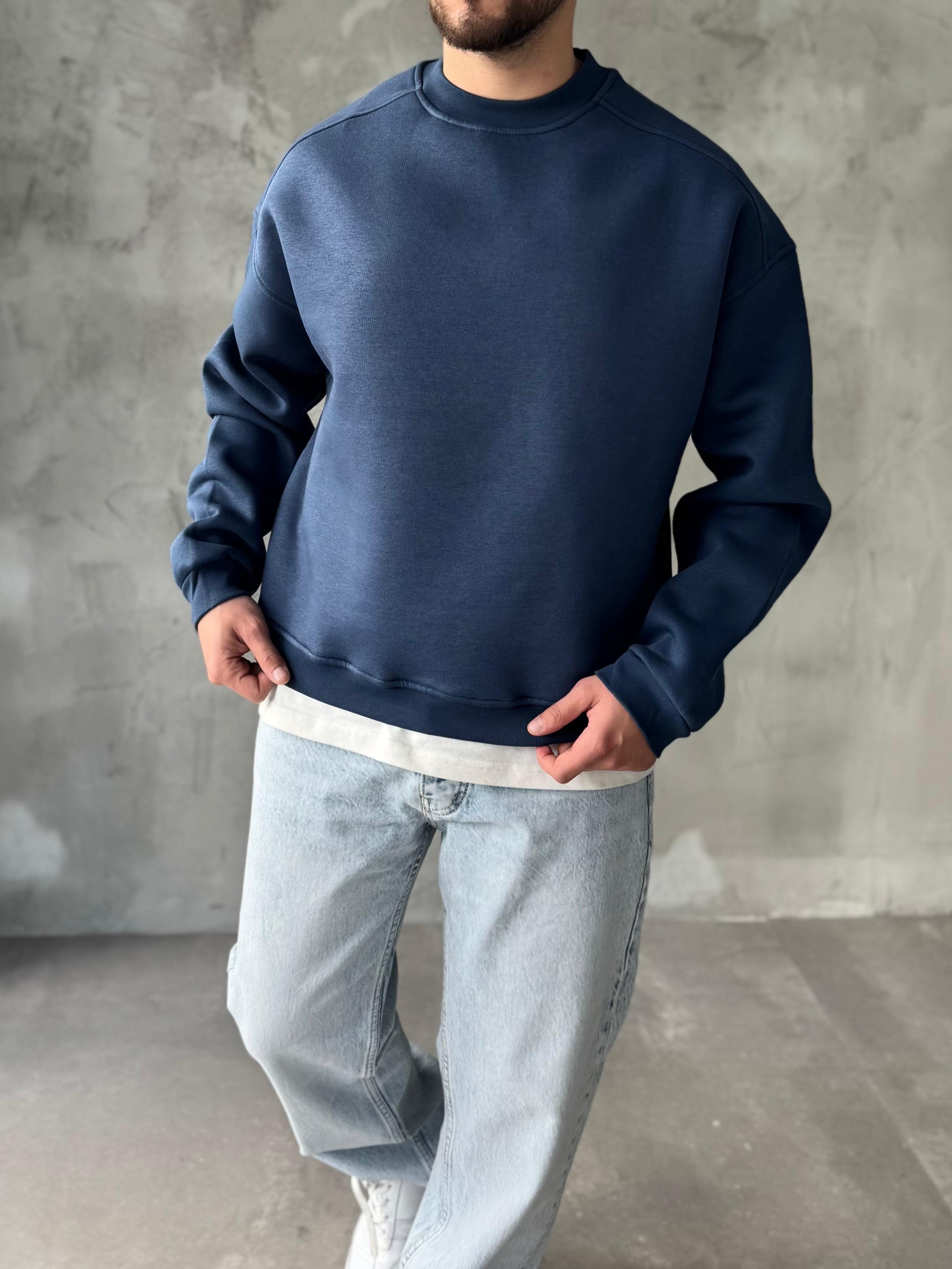 Lacivert Basic Oversize Premium Sweatshirt