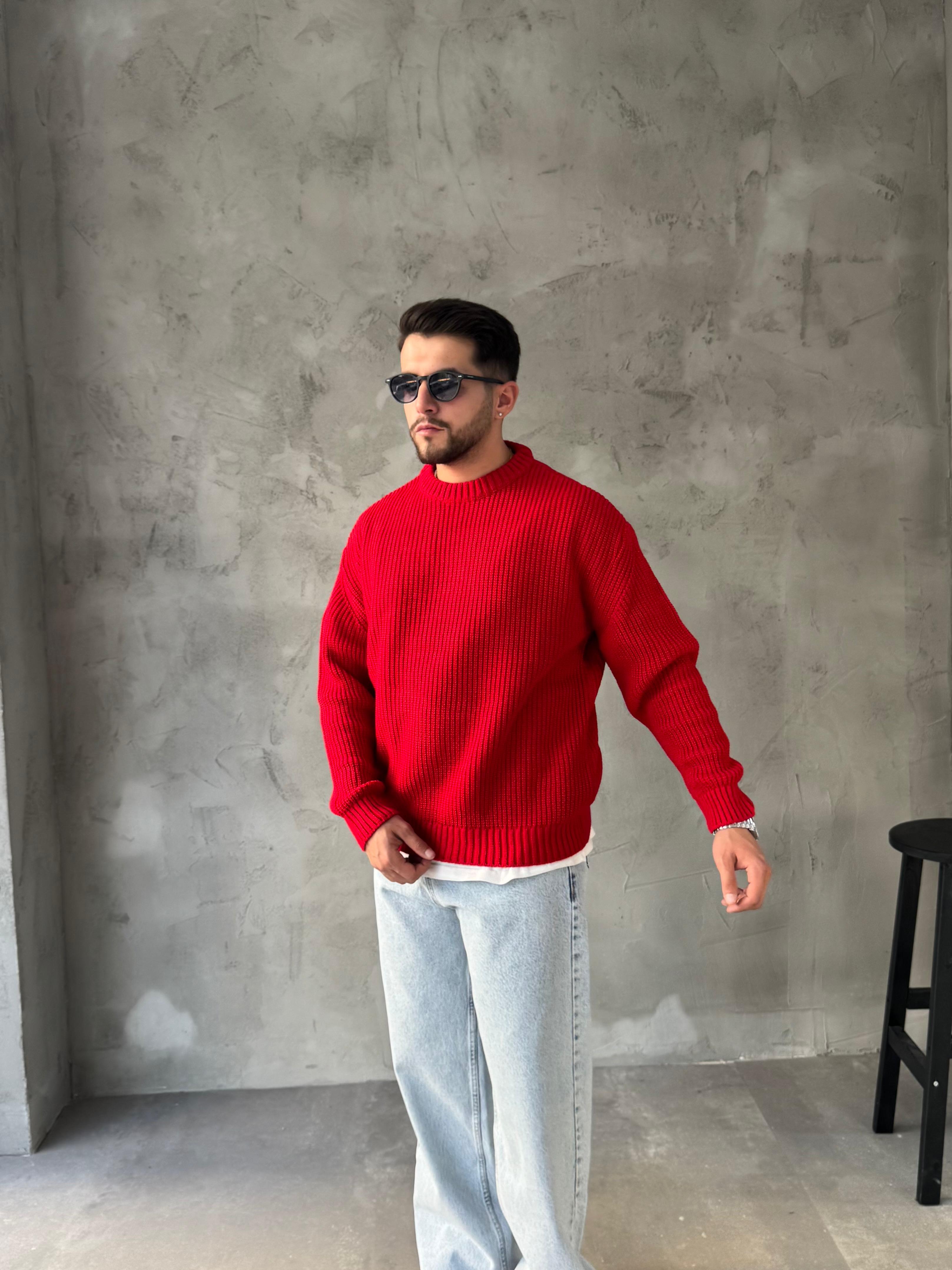 Kırmızı Basic Triko Kazak