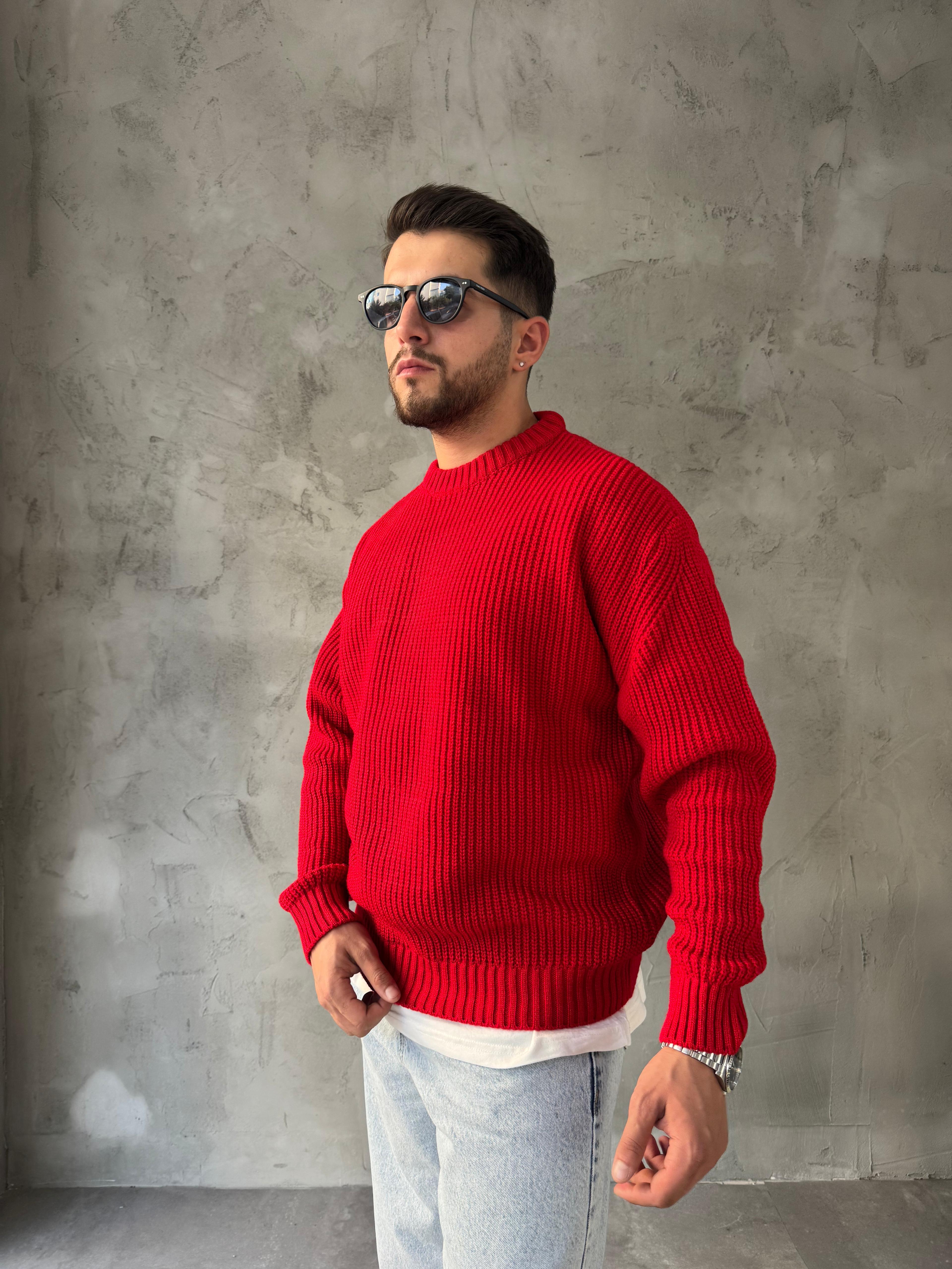 Kırmızı Basic Triko Kazak