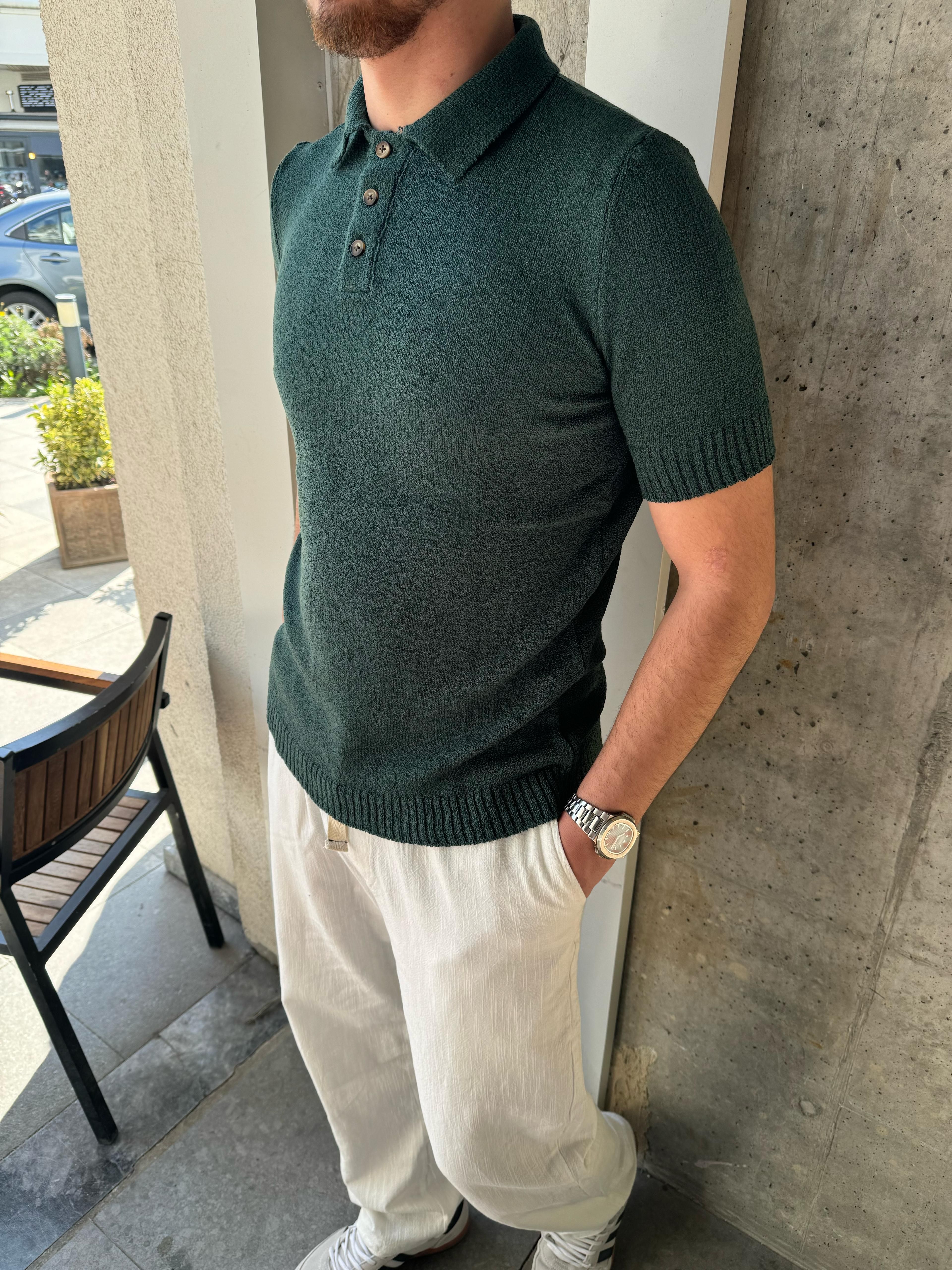ÖRME KUMAŞ POLO YAKA TRİKO - ZÜMRÜT