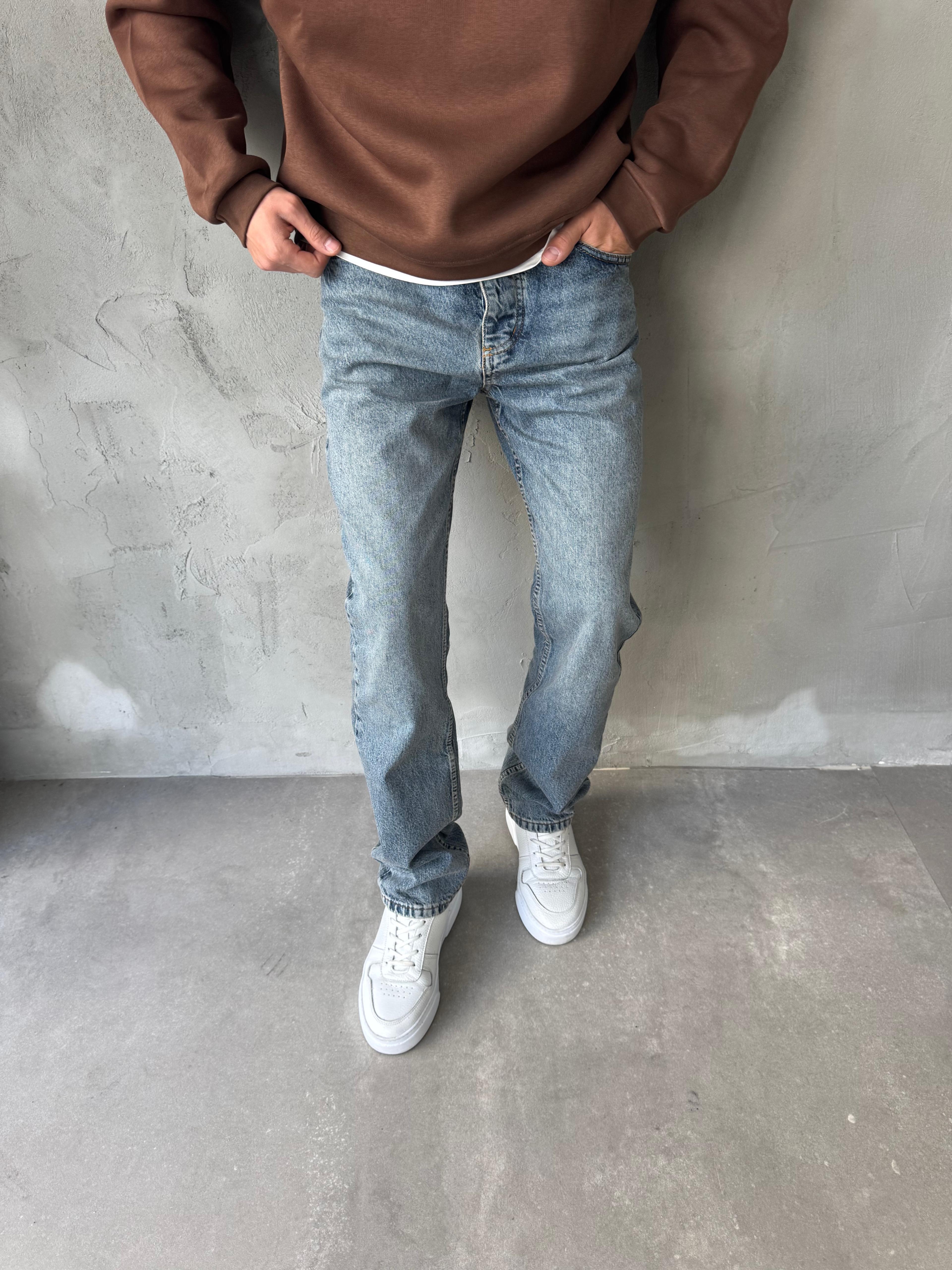 Mavi Taşlanmış Premium Baggy Jean