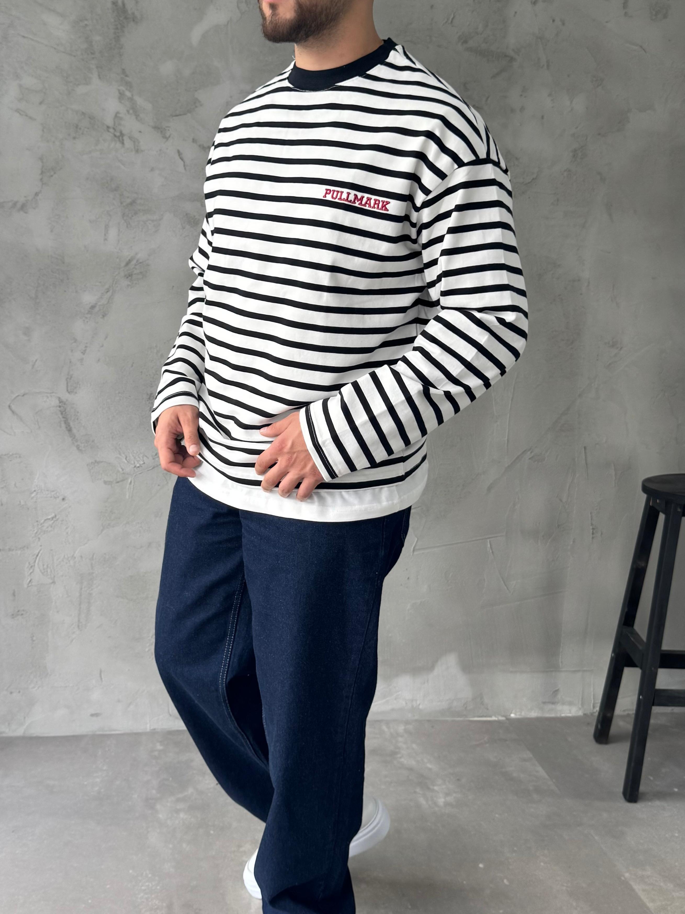 Pull Mark Nakışlı Çizgili Sweatshirt