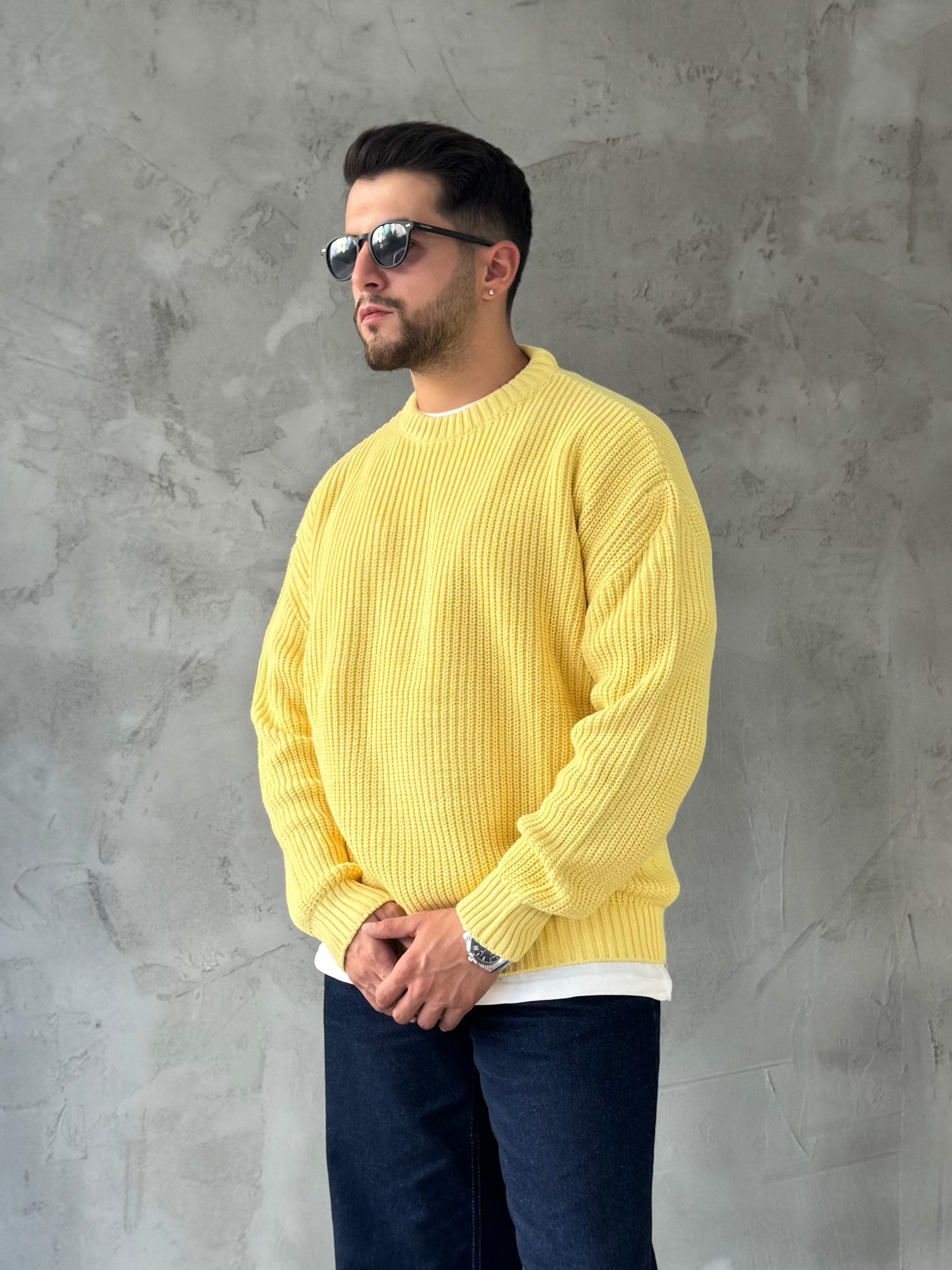 Sarı Basic Triko Kazak