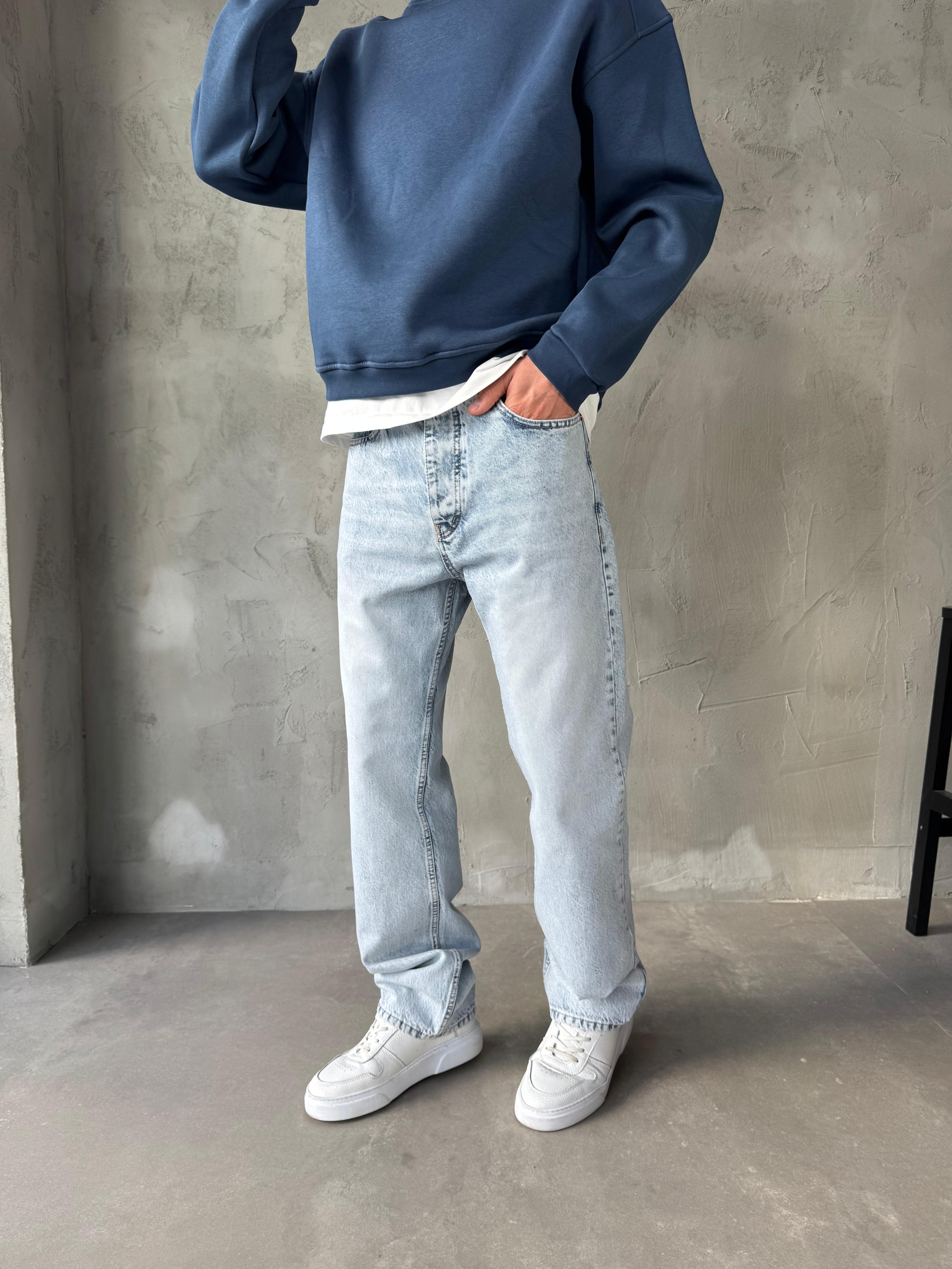 MAVİ TAŞLANMIŞ PREMİUM BAGGY JEAN - MAVİ