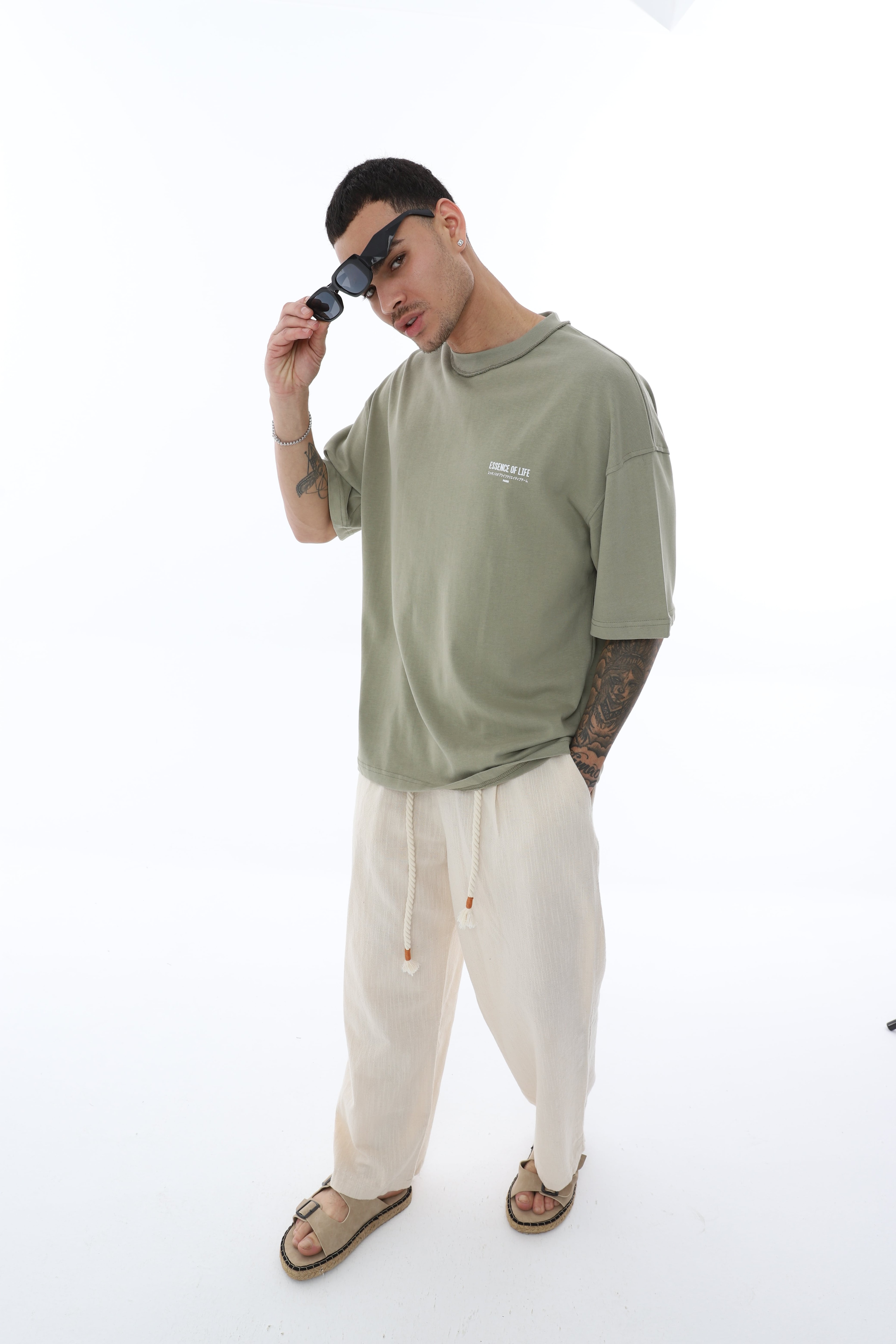 OVERSIZE BASKILI T-SHIRT - HAKİ