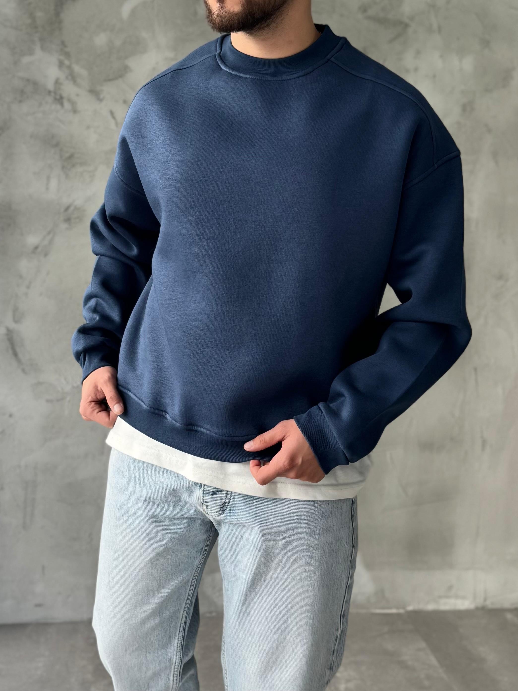 Lacivert Basic Oversize Premium Sweatshirt