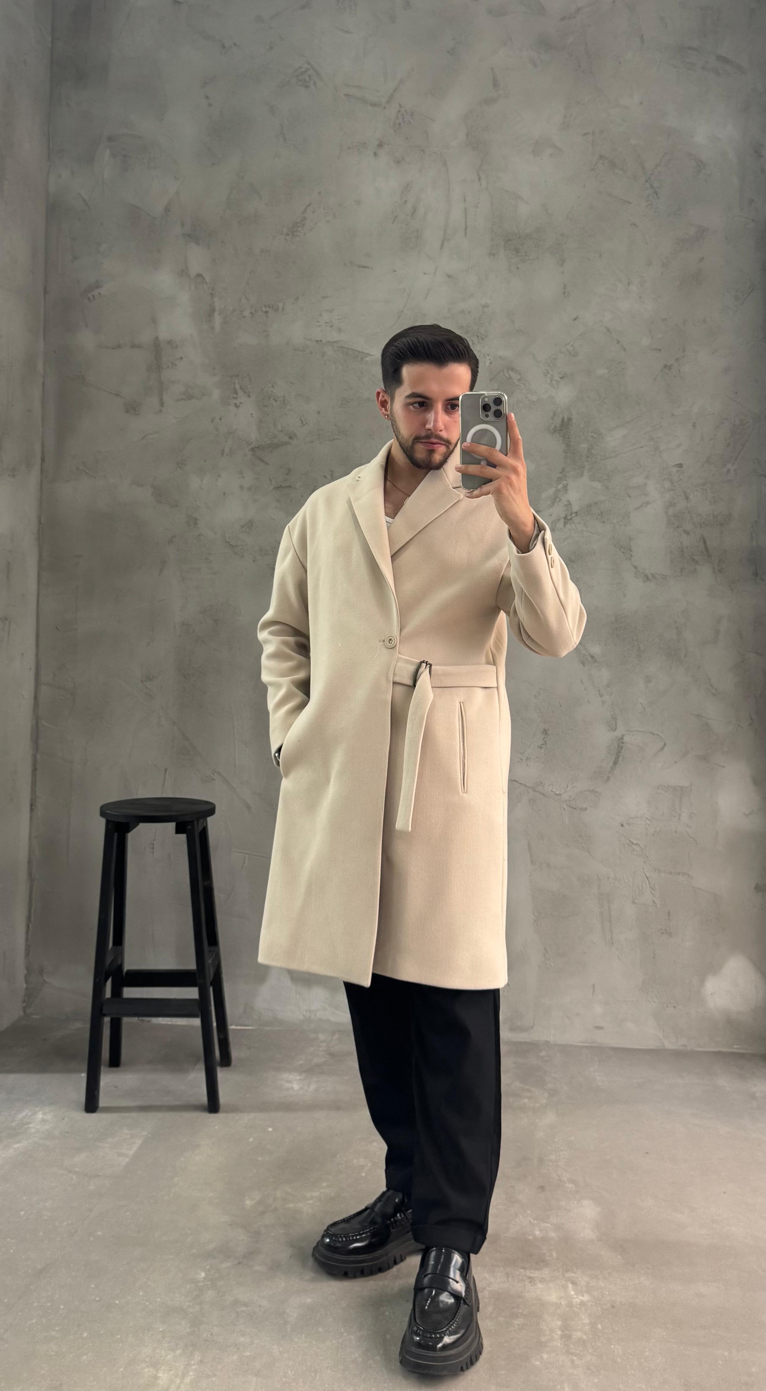 Bej Premium Kemerli Kaban