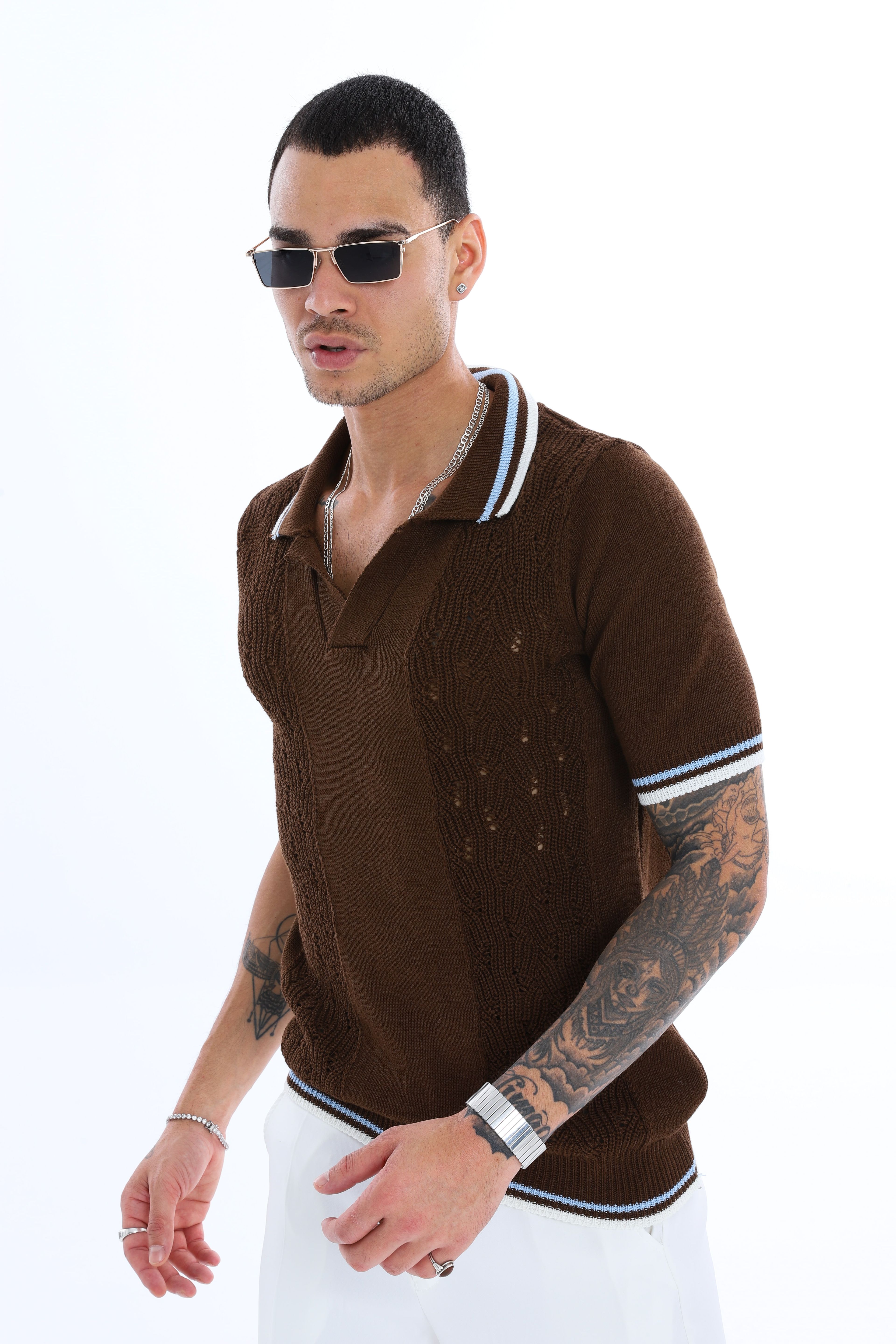 POLO YAKA TRİKO T-SHIRT - KAHVERENGİ