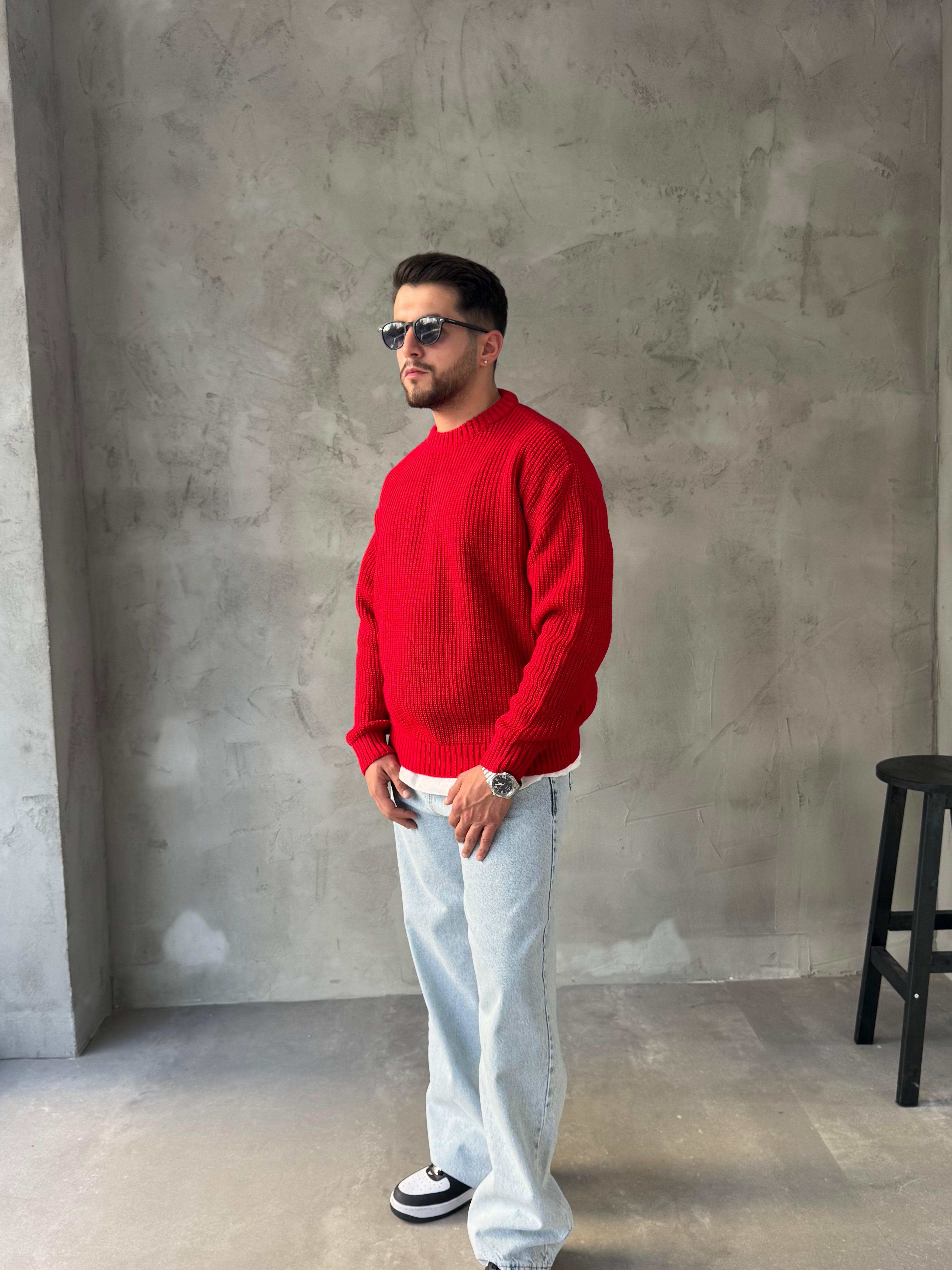 Kırmızı Basic Triko Kazak