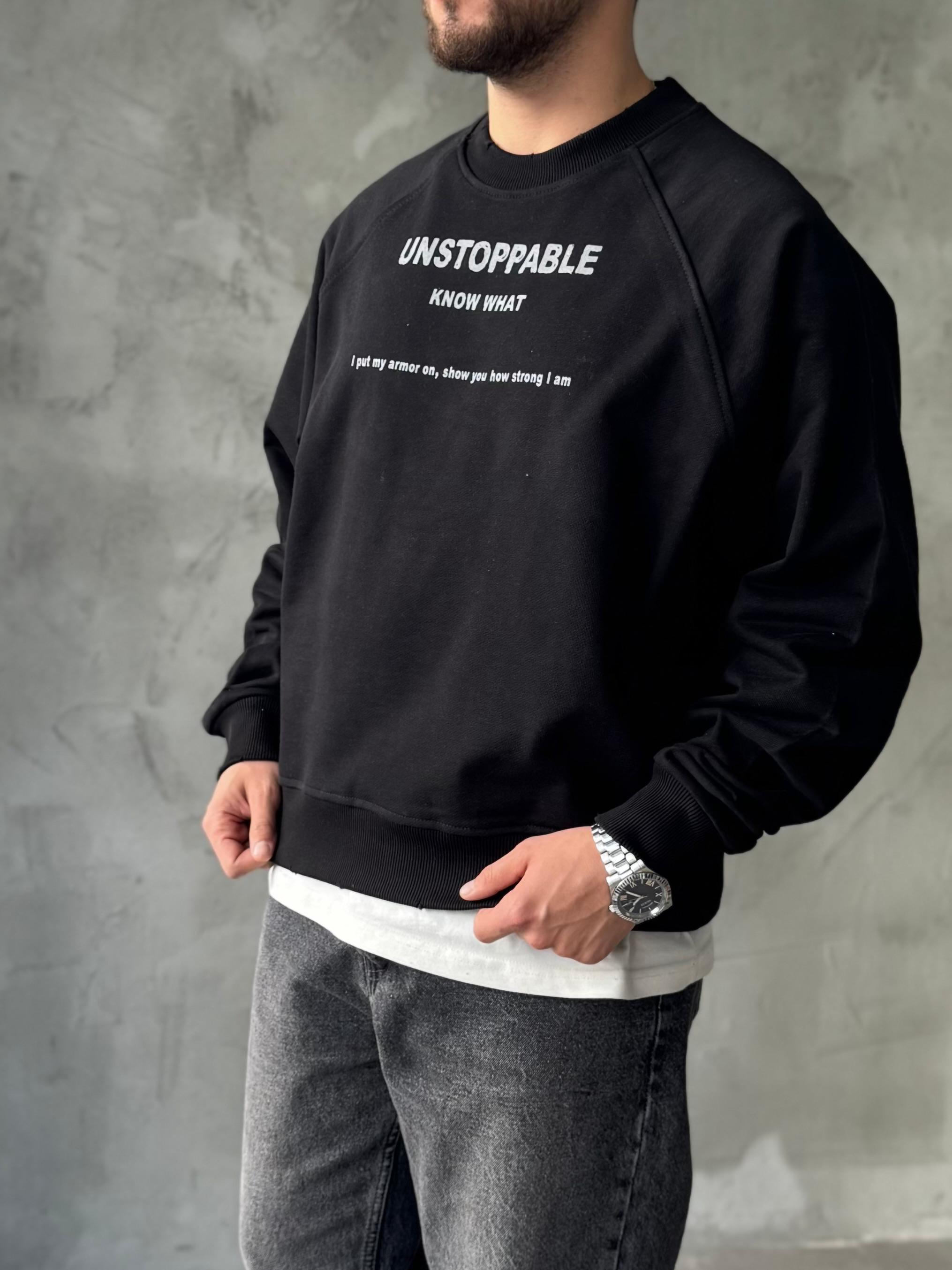 Siyah Unstoppable Baskılı Oversize Sweatshirt