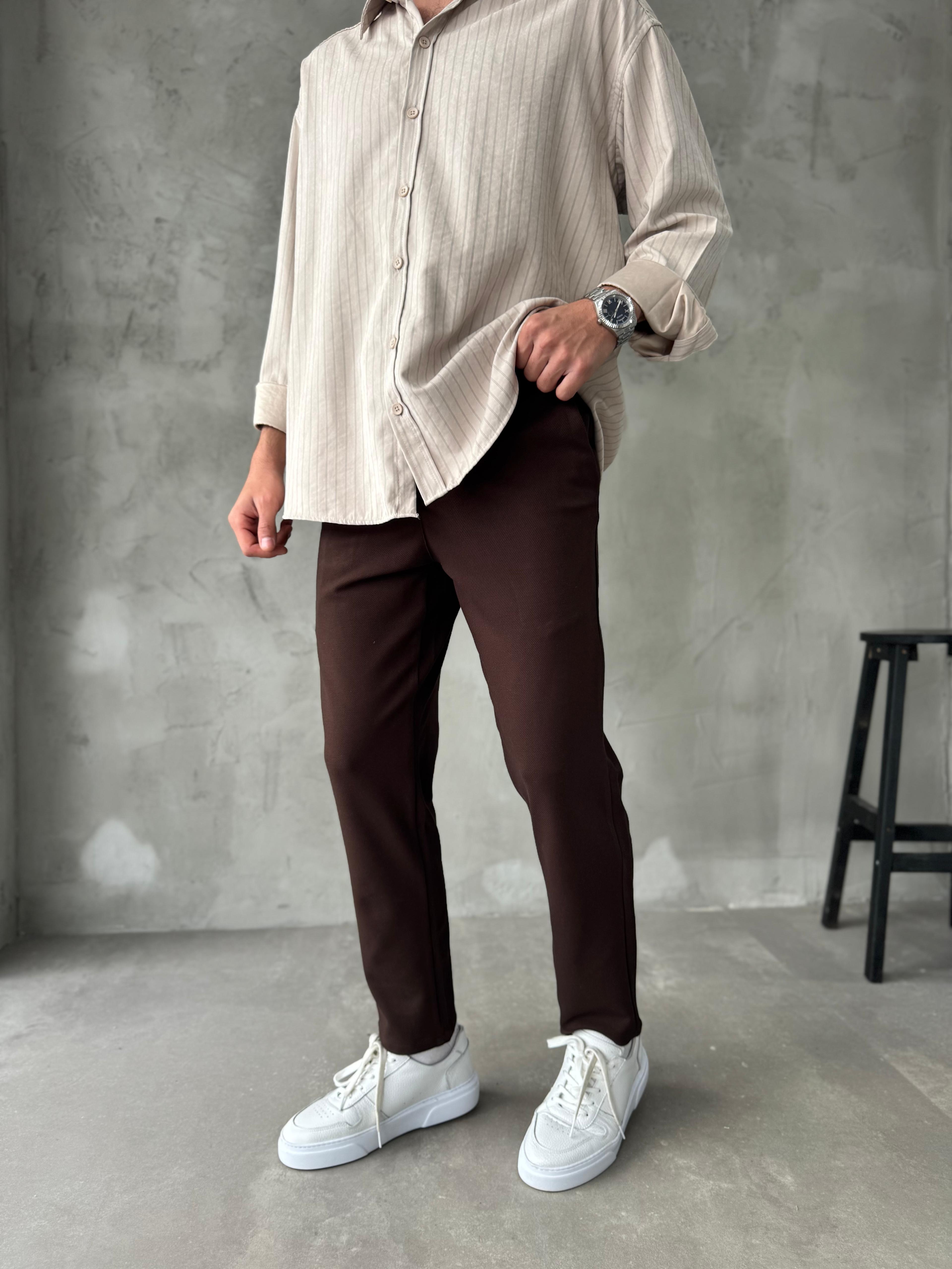 Giesto Kahve Gabardin Kumaş Regular Kalıp Pantolon