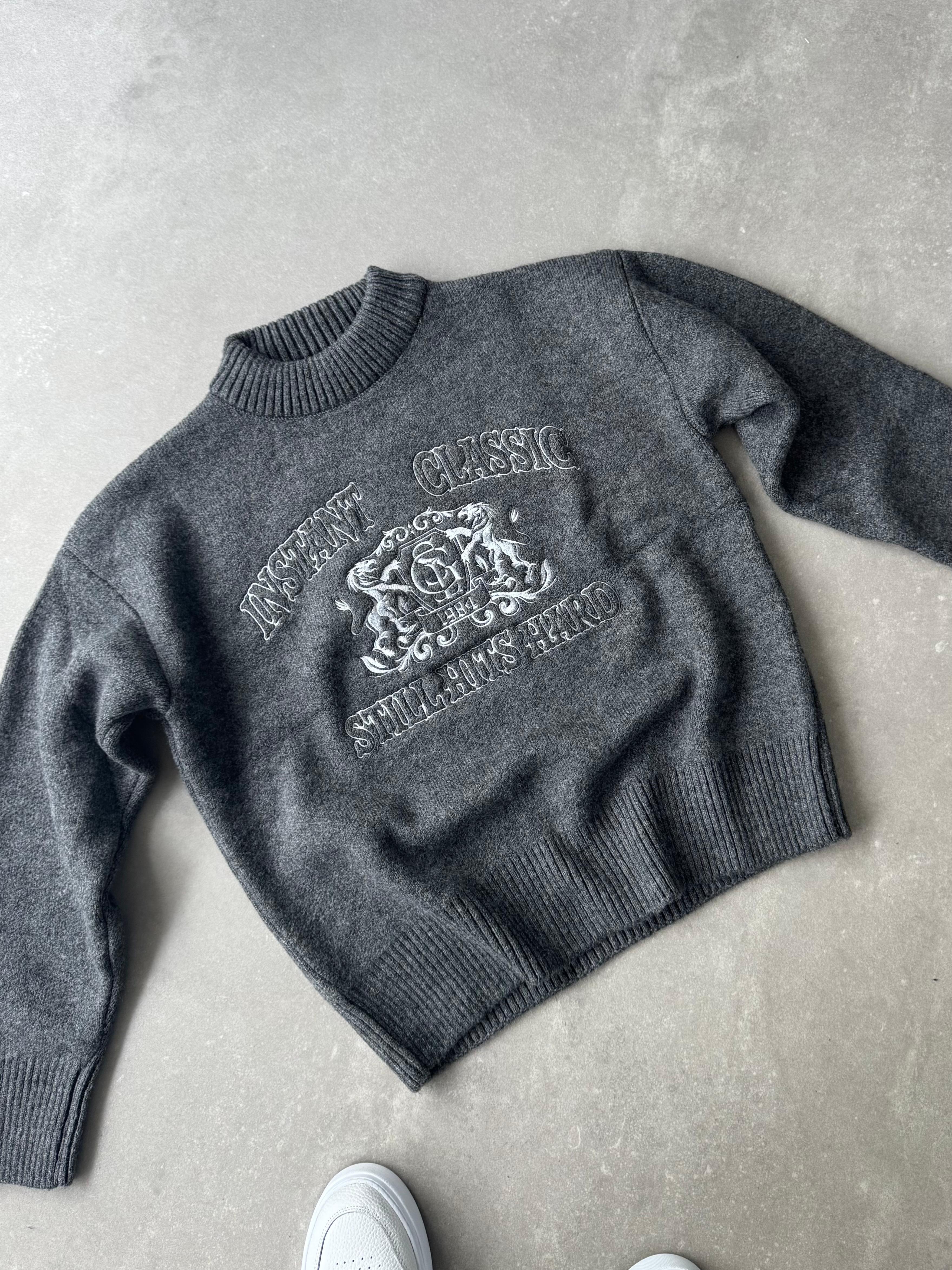 Antrasit Instant Nakışlı Oversize Kazak