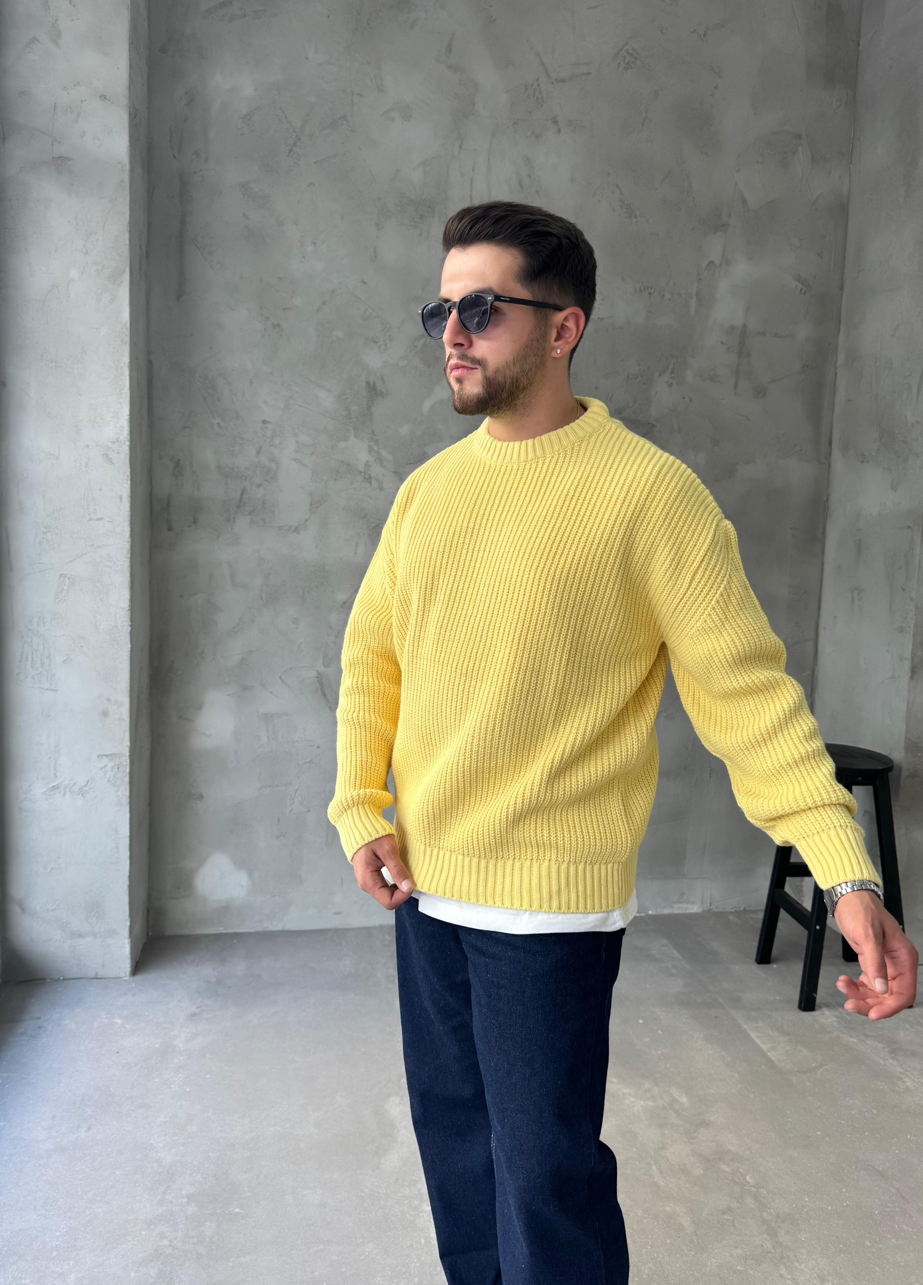 Sarı Basic Triko Kazak