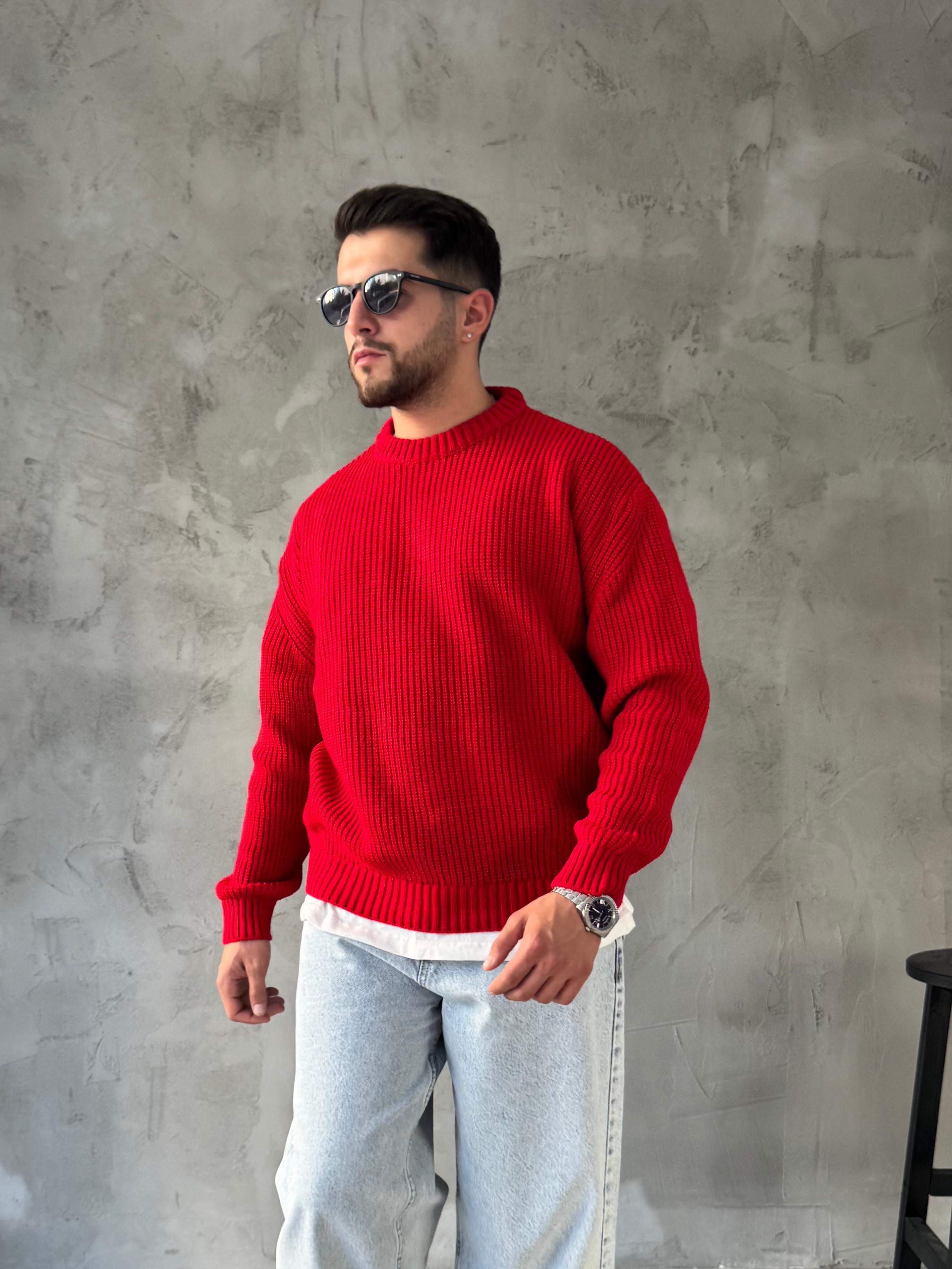 Kırmızı Basic Triko Kazak