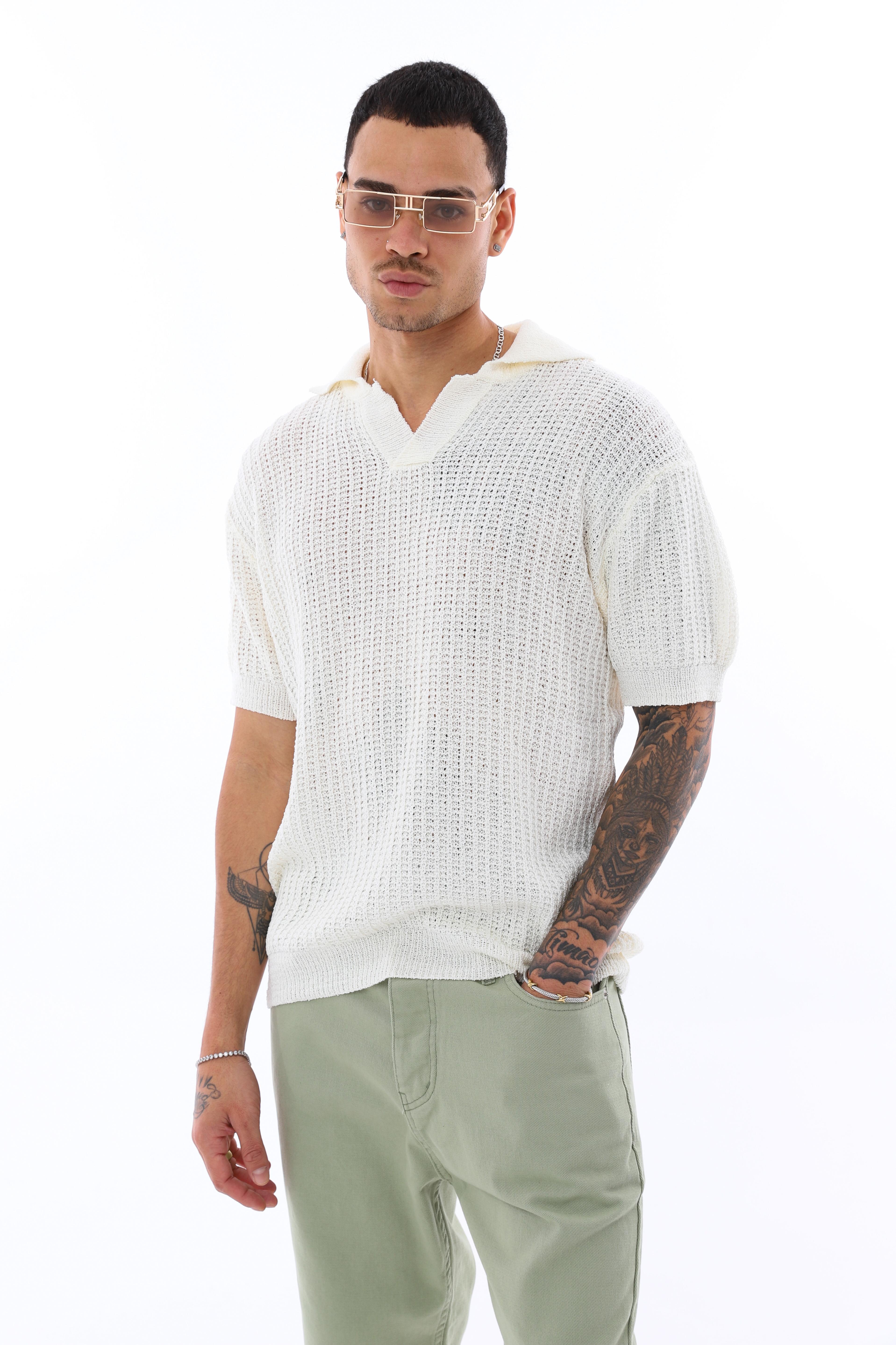 OVERSIZE POLO YAKA TRİKO T-SHIRT - EKRU