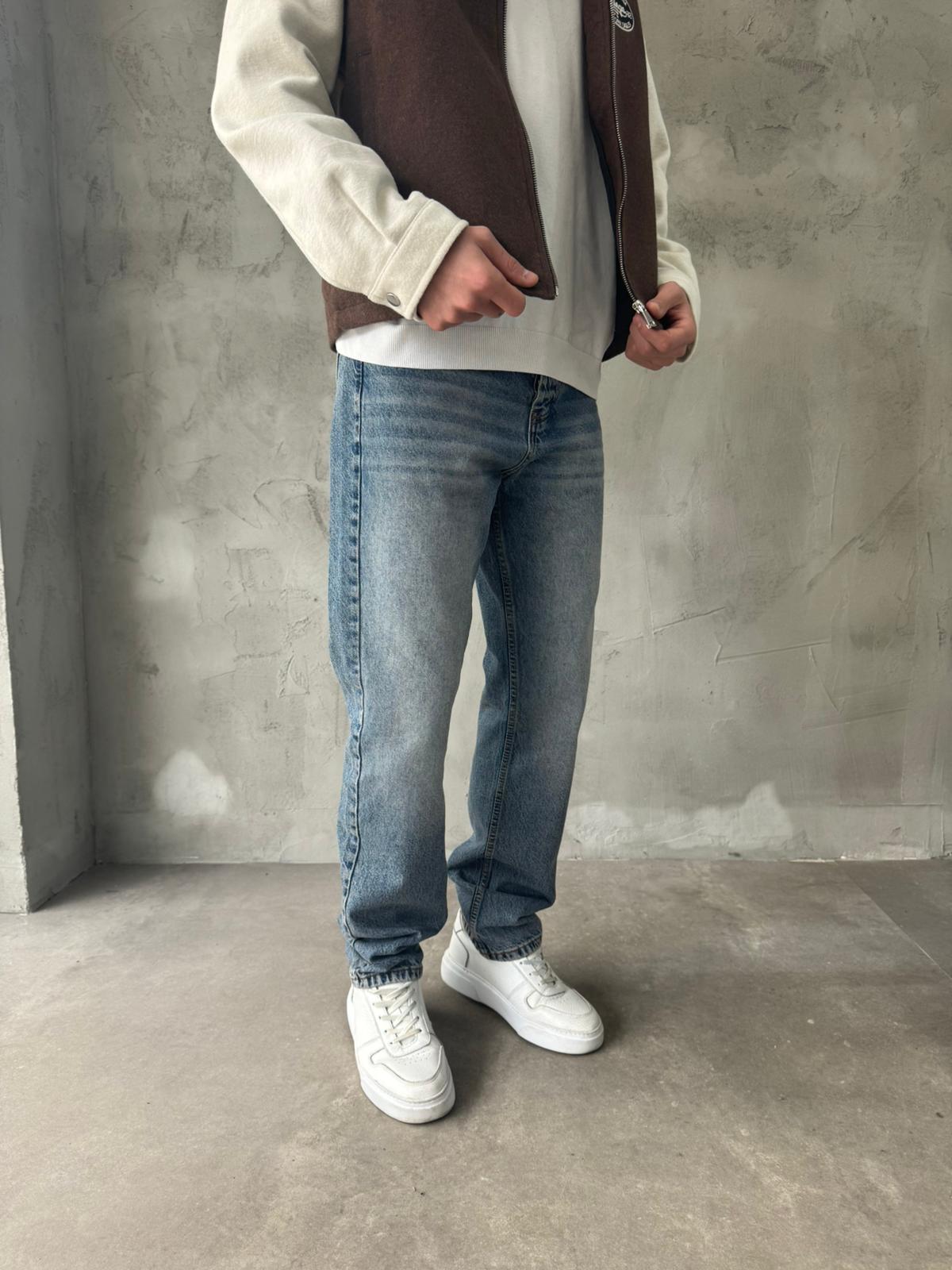 Mavi Efektli Yıkamalı Baggy Jean