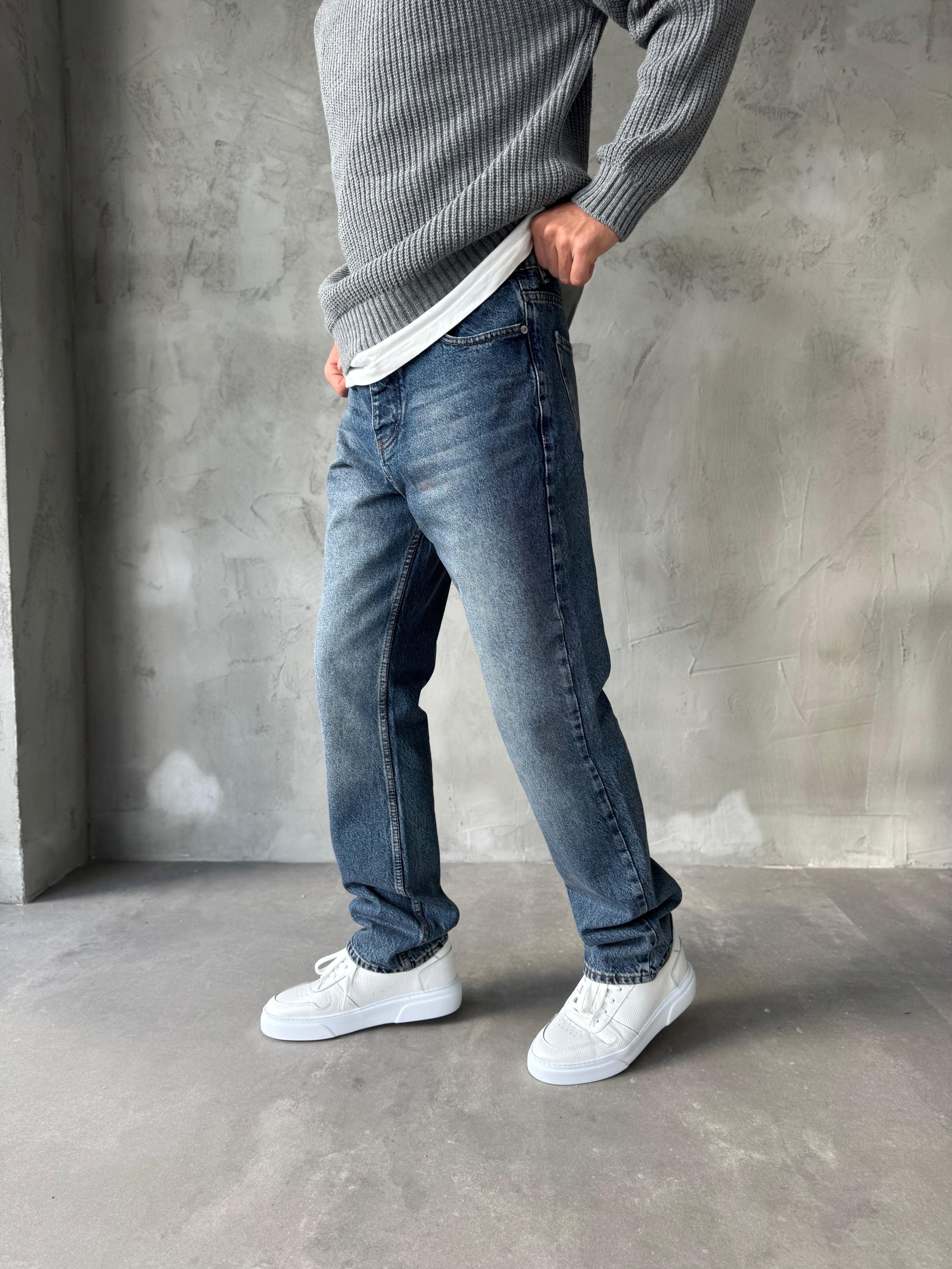 Koyu Mavi Yıkamalı Baggy Jean