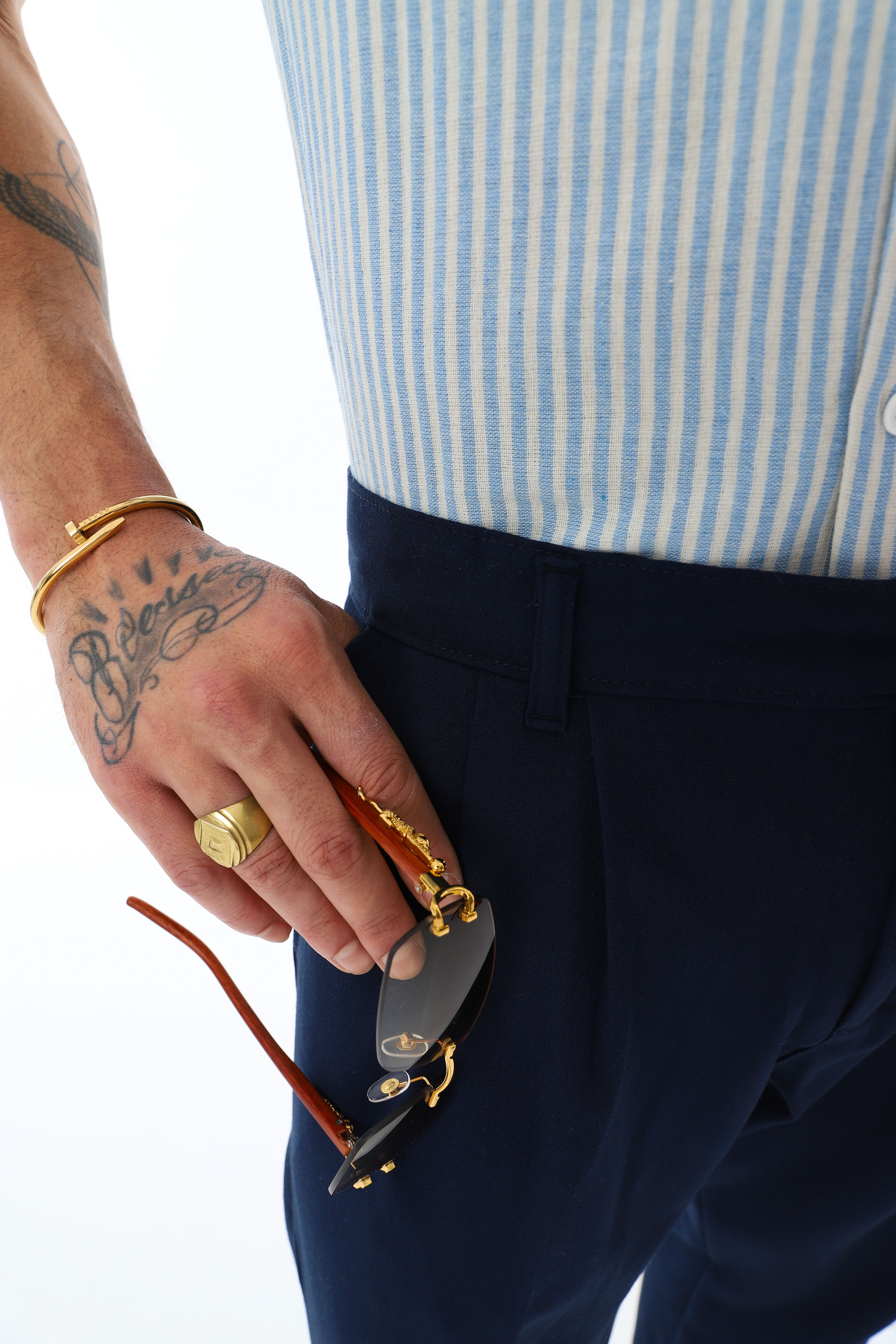 OVERSIZE KALIN ÇİZGİLİ KISA KOLLU GÖMLEK - MAVİ - BEYAZ