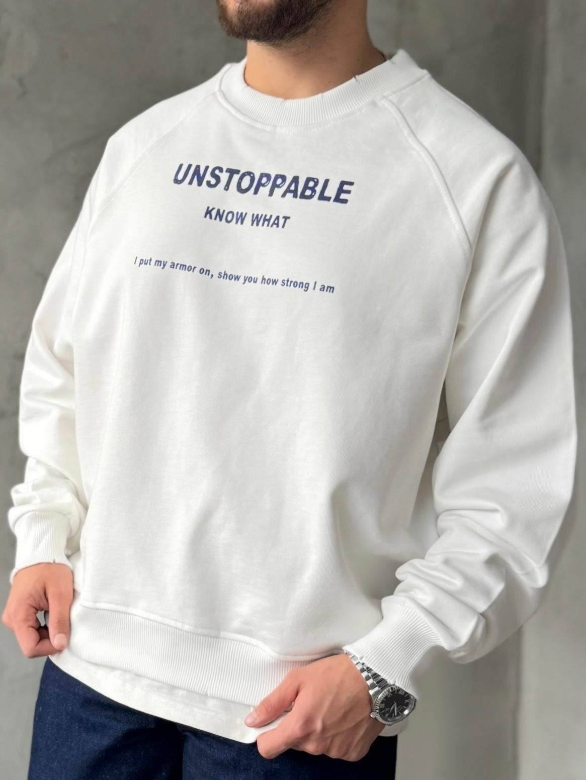 Beyaz Unstoppable Baskılı Oversize Sweatshirt