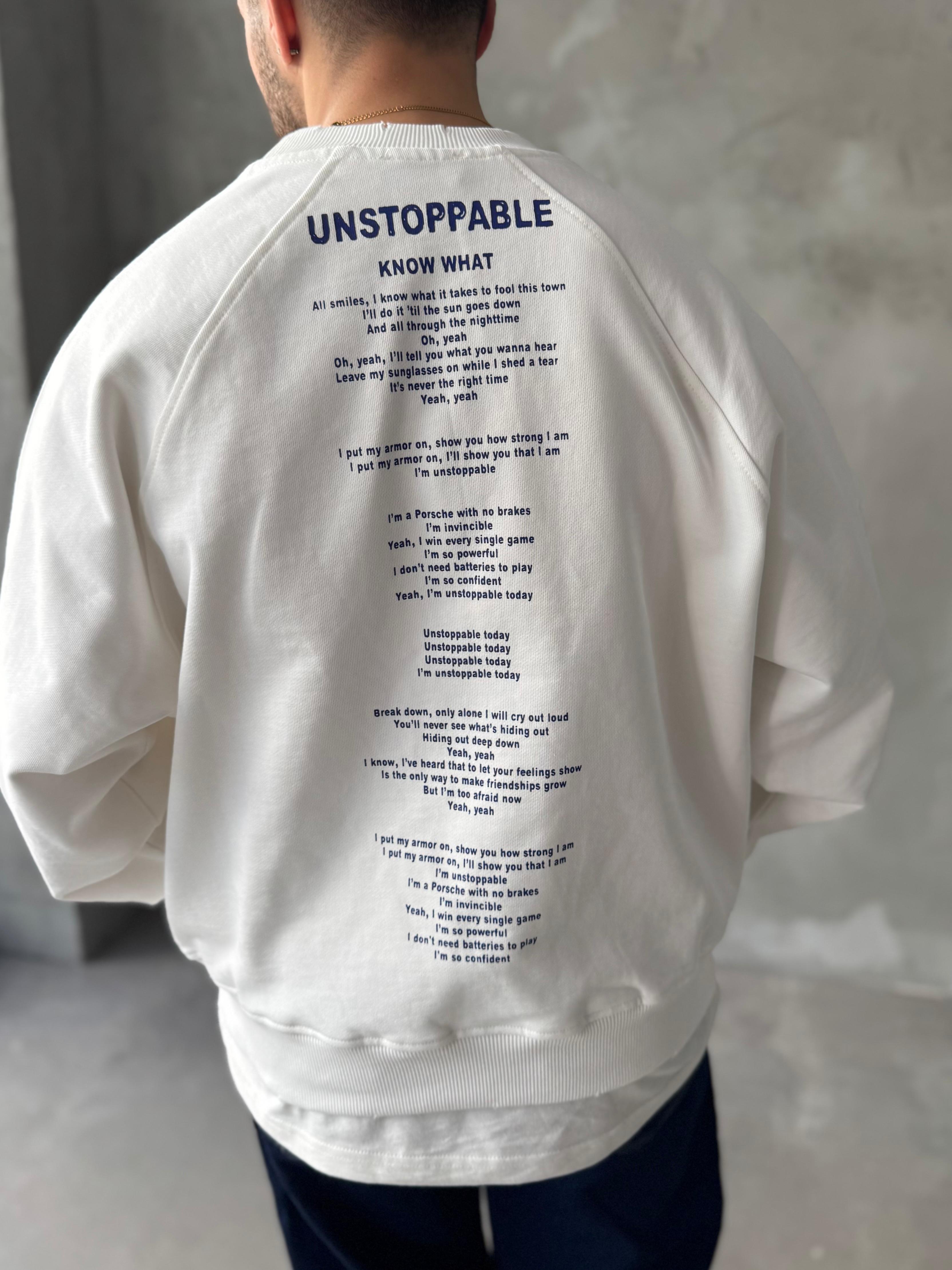 Beyaz Unstoppable Baskılı Oversize Sweatshirt