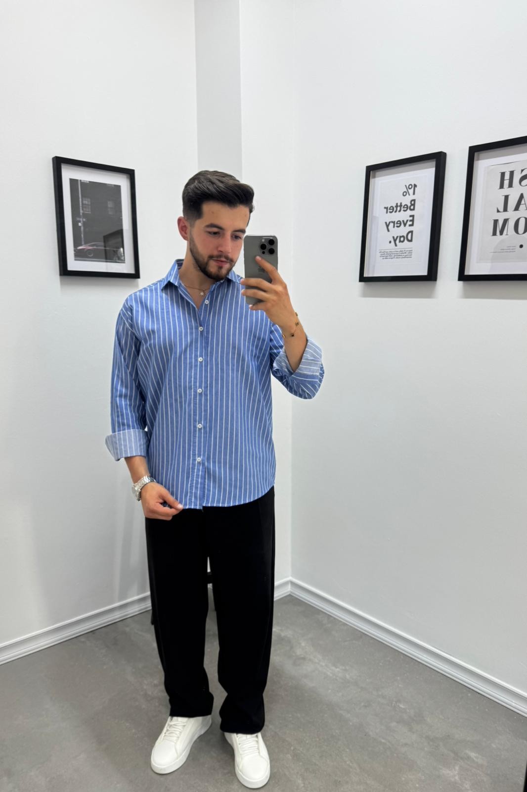 OVERSIZE ÇİZGİLİ GÖMLEK