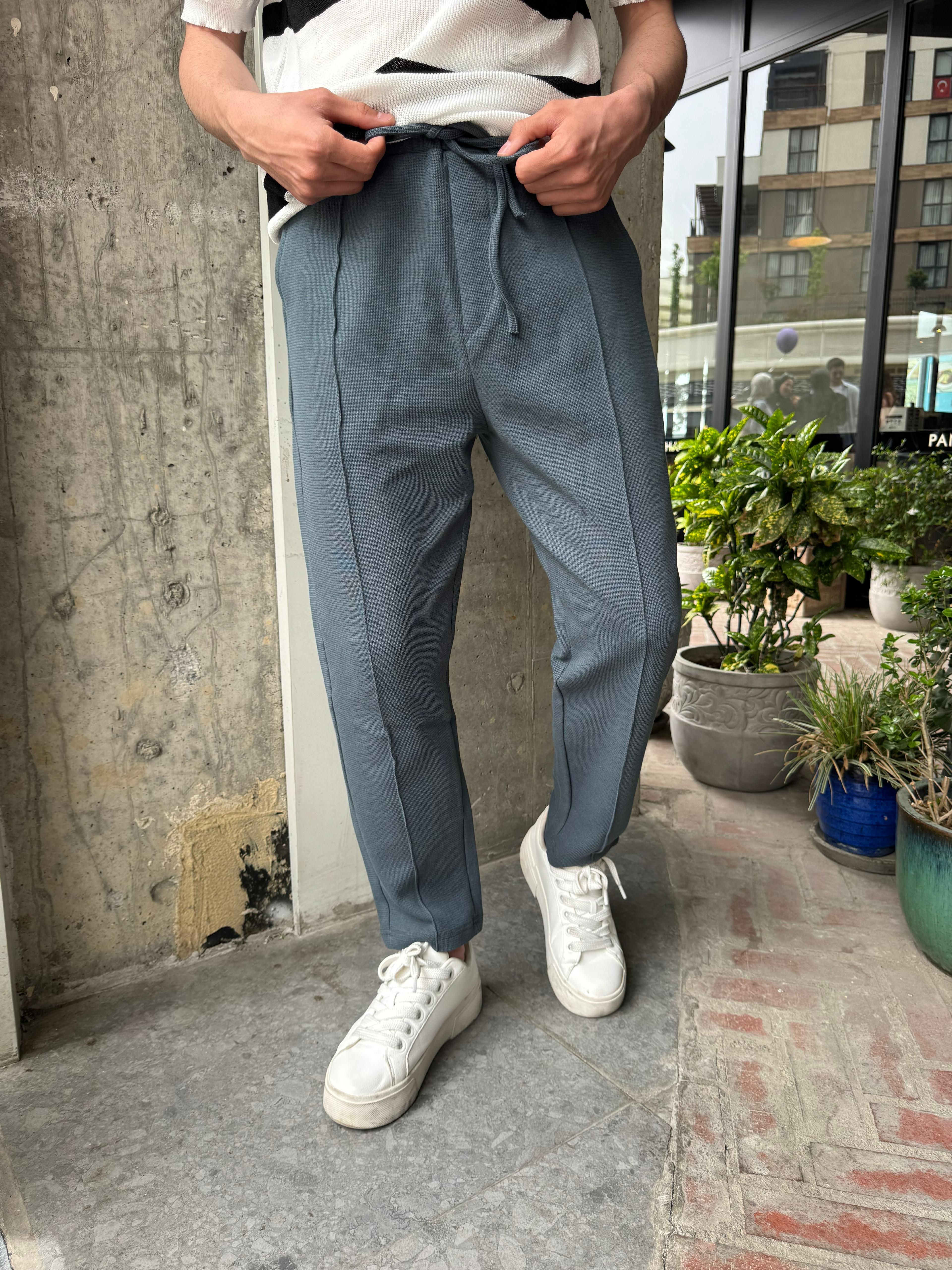 ÇIMALI ÖRME BOYFRIEND JOGGER - PETROL MAVİSİ