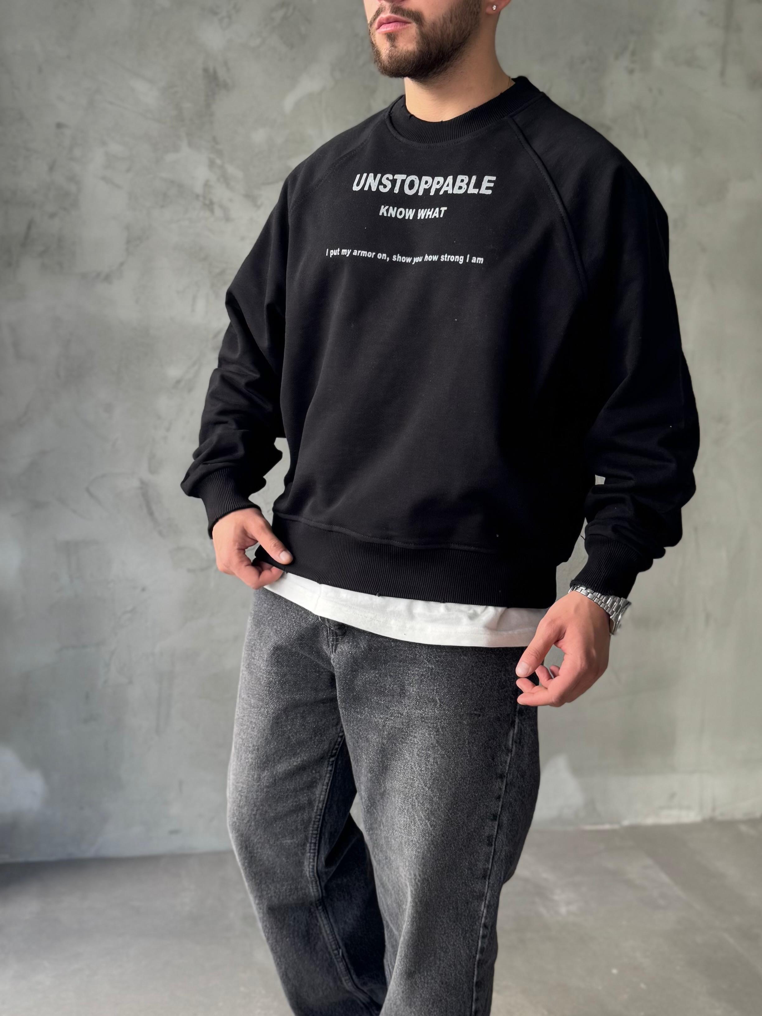 Siyah Unstoppable Baskılı Oversize Sweatshirt