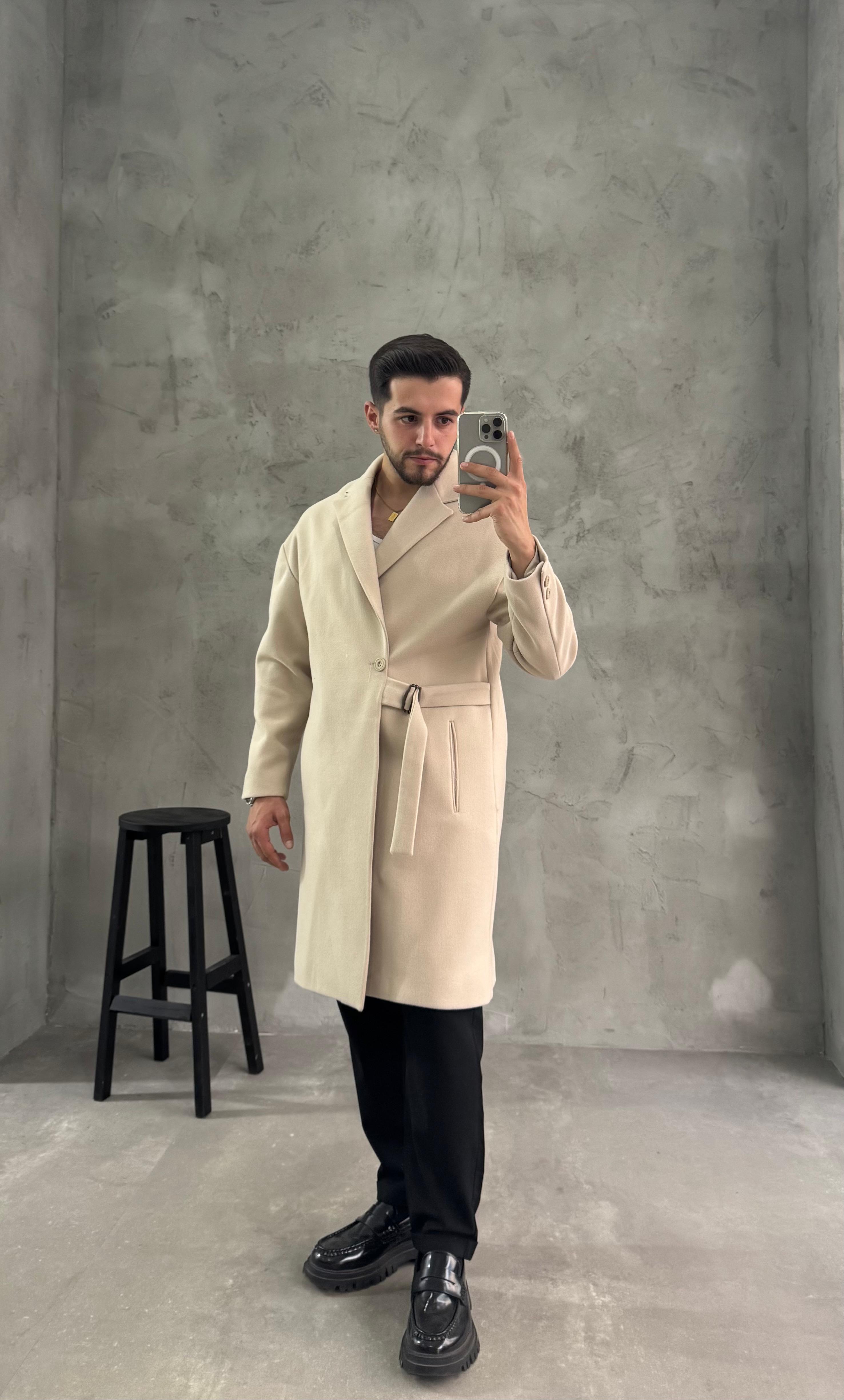 Bej Premium Kemerli Kaban