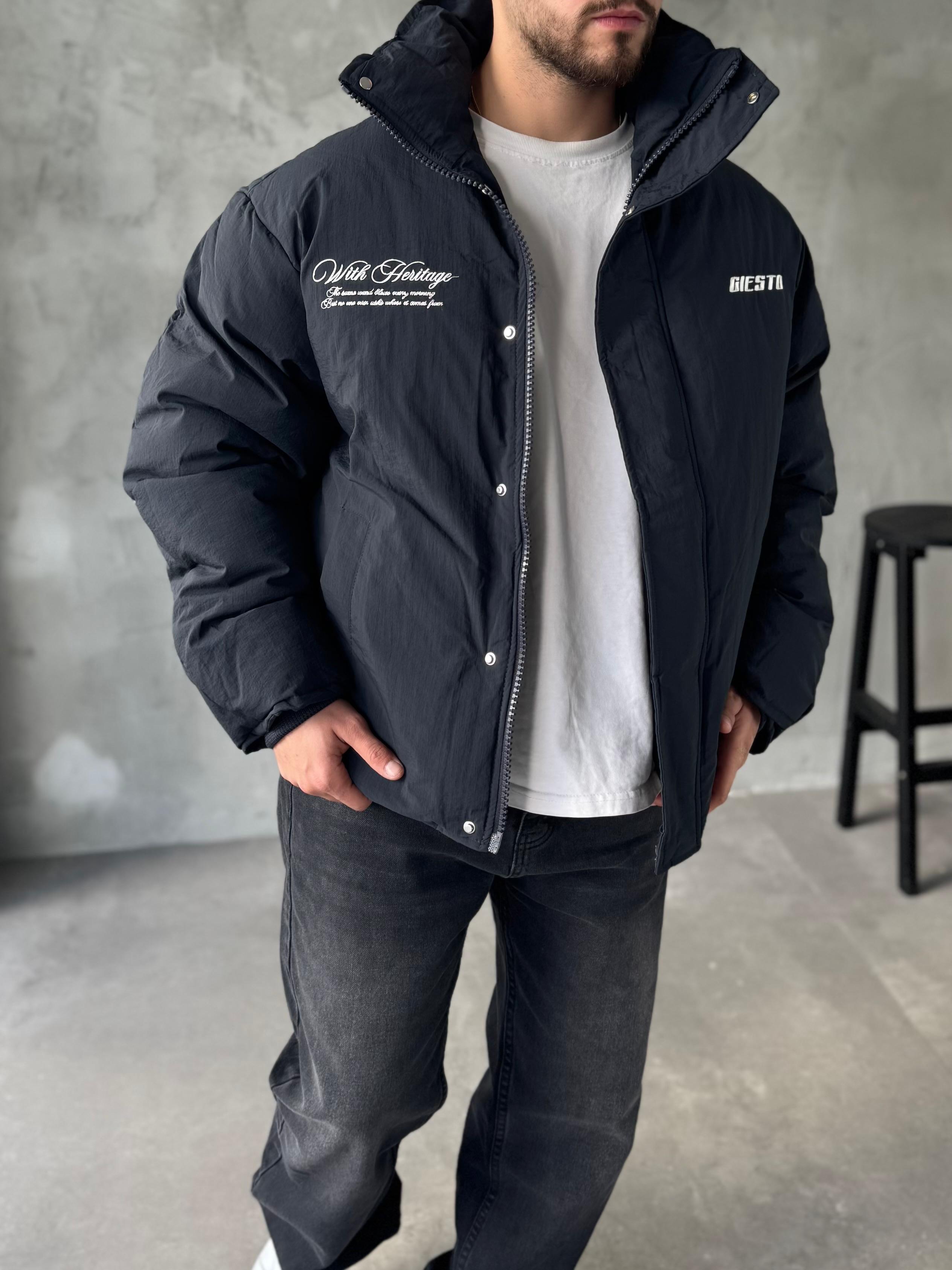 Giesto Siyah Heritage Nakışlı Şişme Mont 