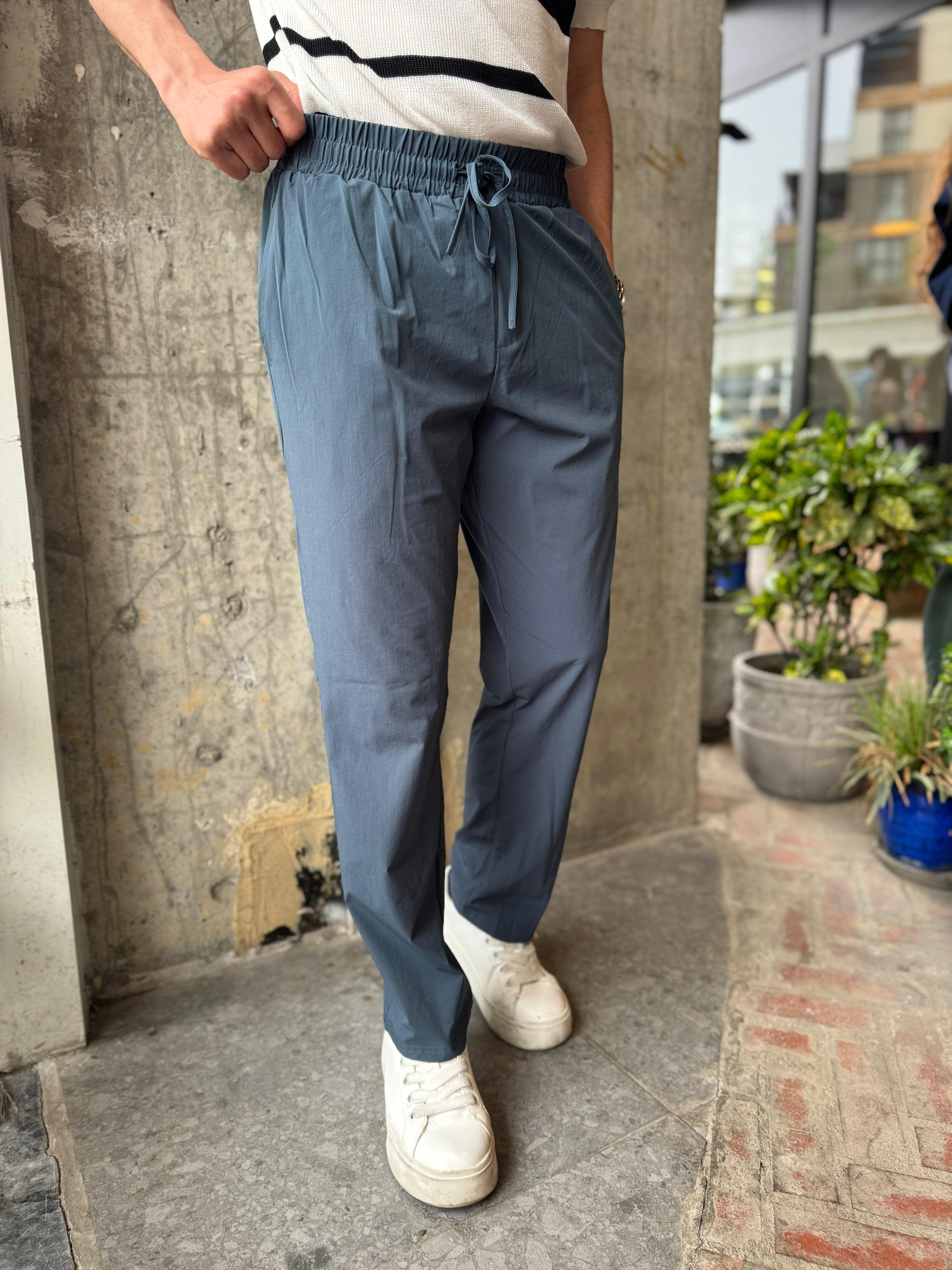 PARAŞÜT KUMAŞ İNCE JOGGER  - İNDİGO MAVİ