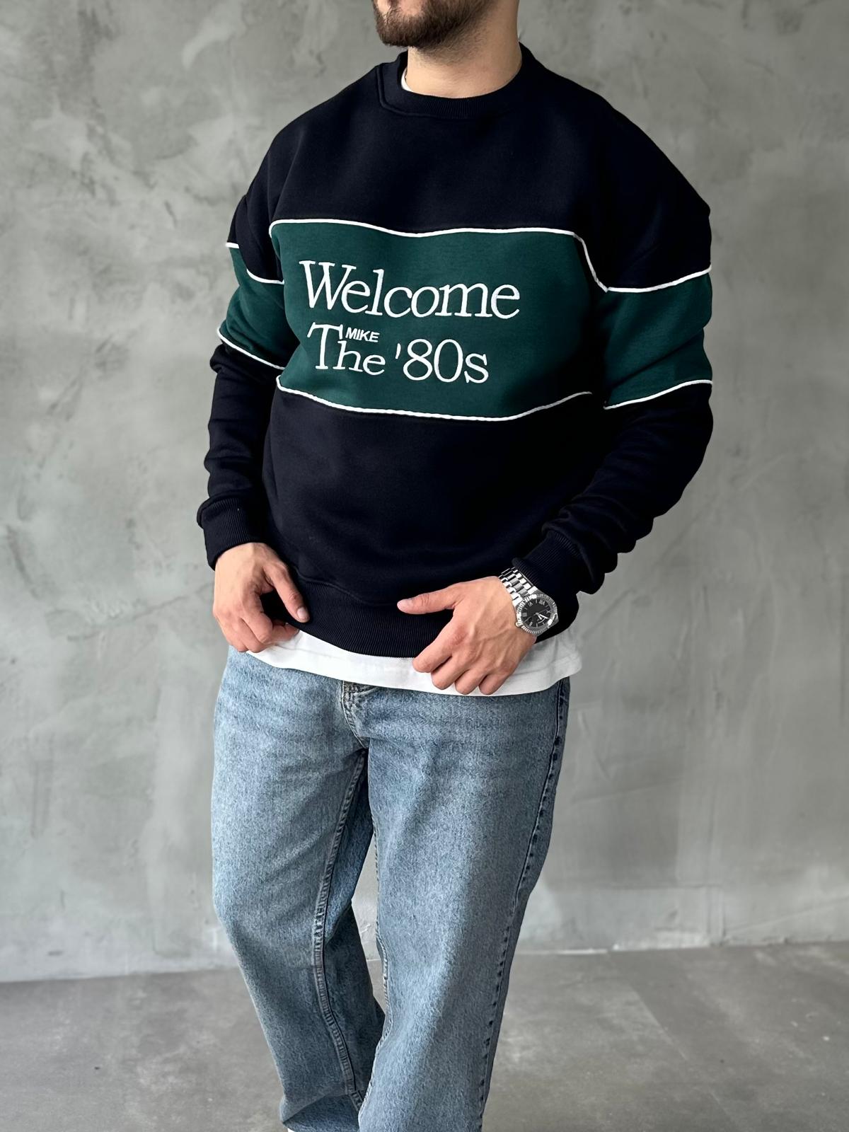 Welcome Nakışlı Koyu Yeşil Sweatshirt