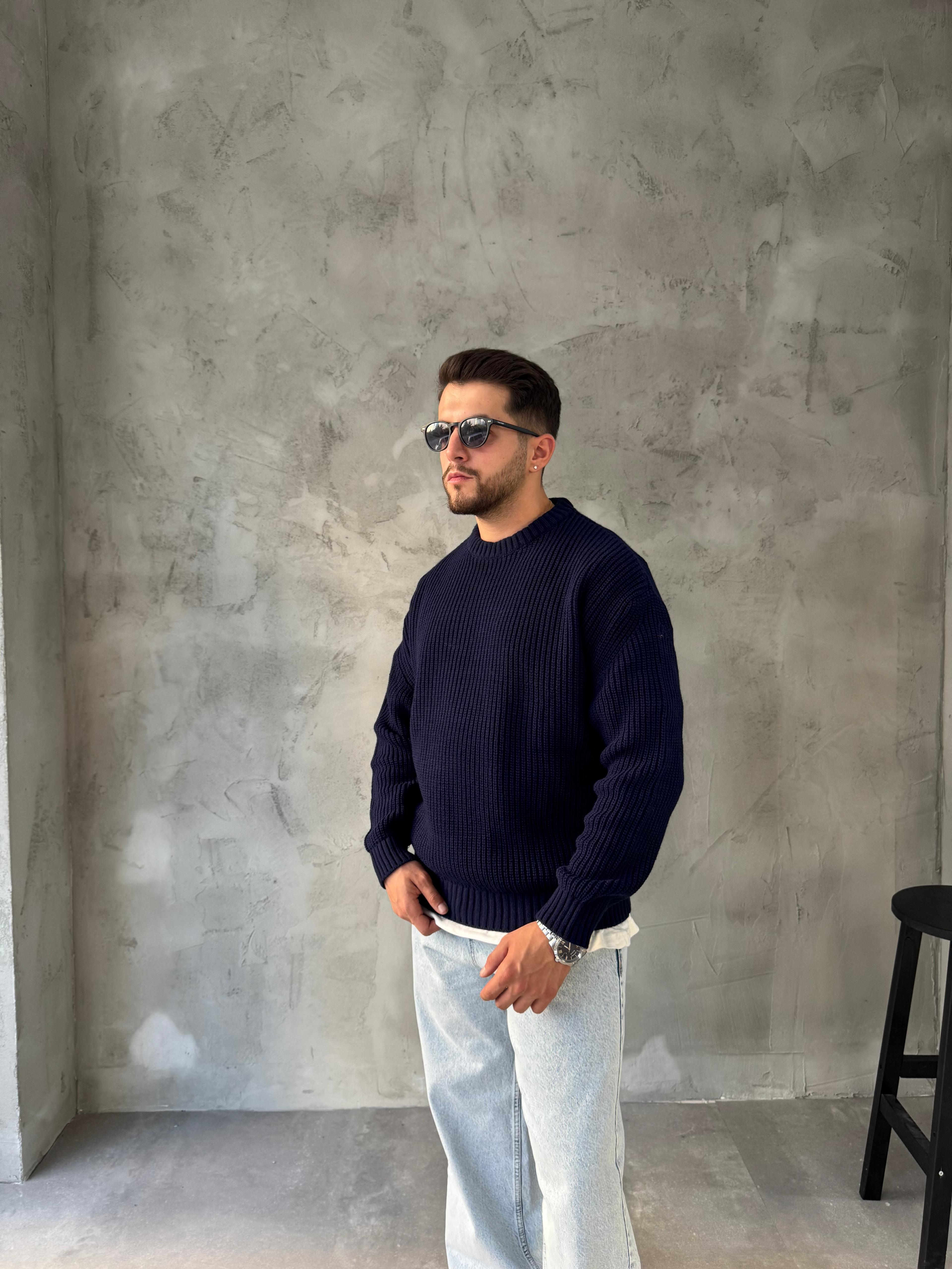 Lacivert Basic Triko Kazak