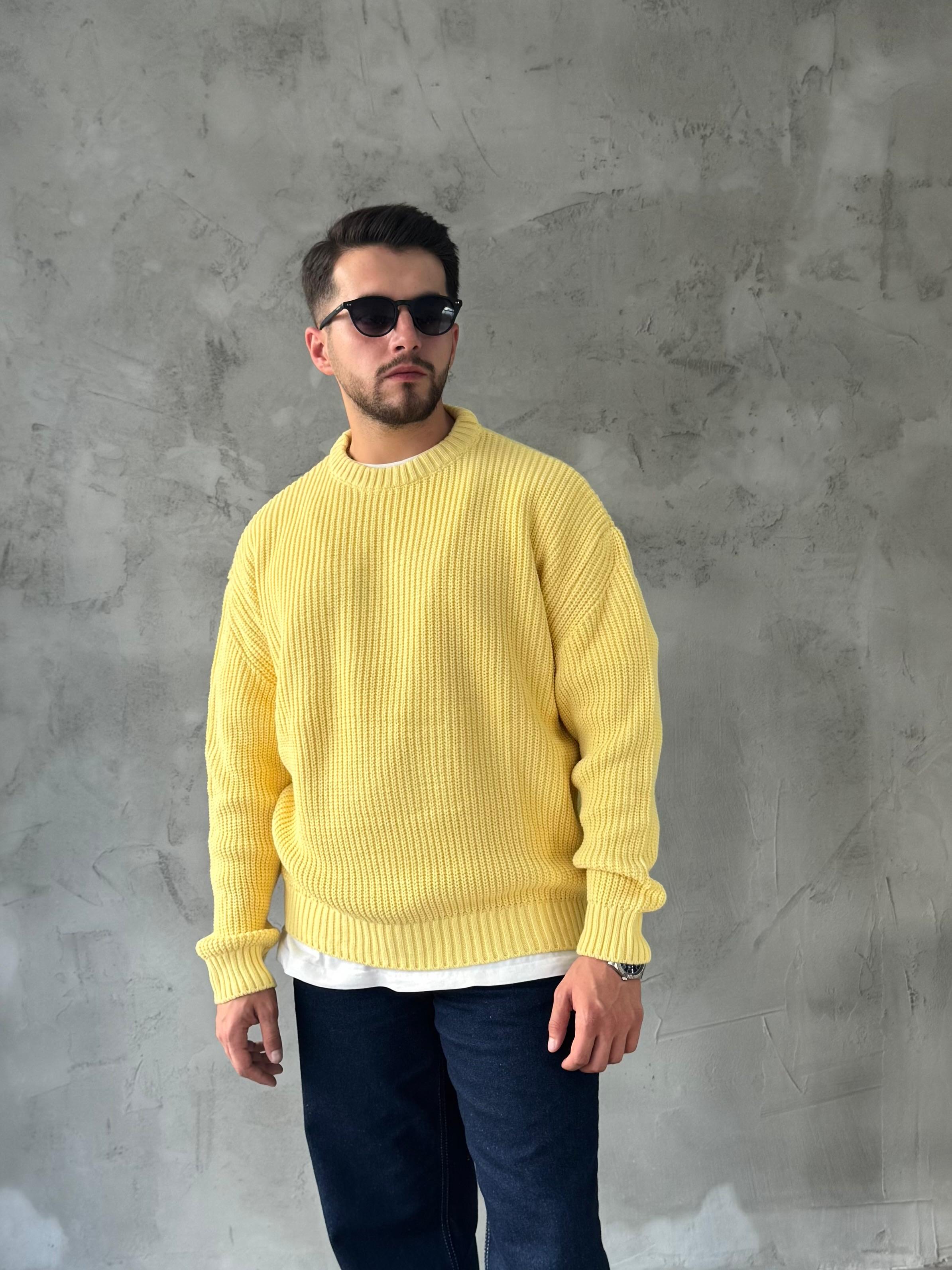 Sarı Basic Triko Kazak